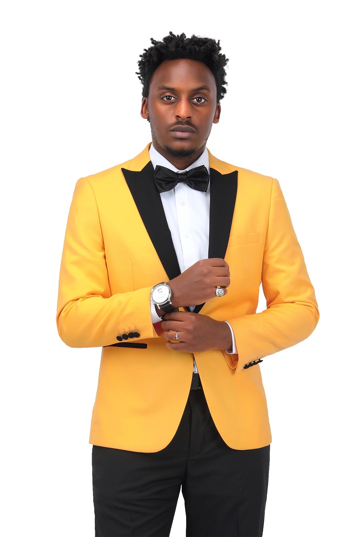 3 Piece Men's Slim Fit One Button Peaked Lapel Tuxedo Suit Set in Yellow | Formal Wedding, Prom & Business Attire | Perfect for Groomsmen, Evening Events & Special Occasions