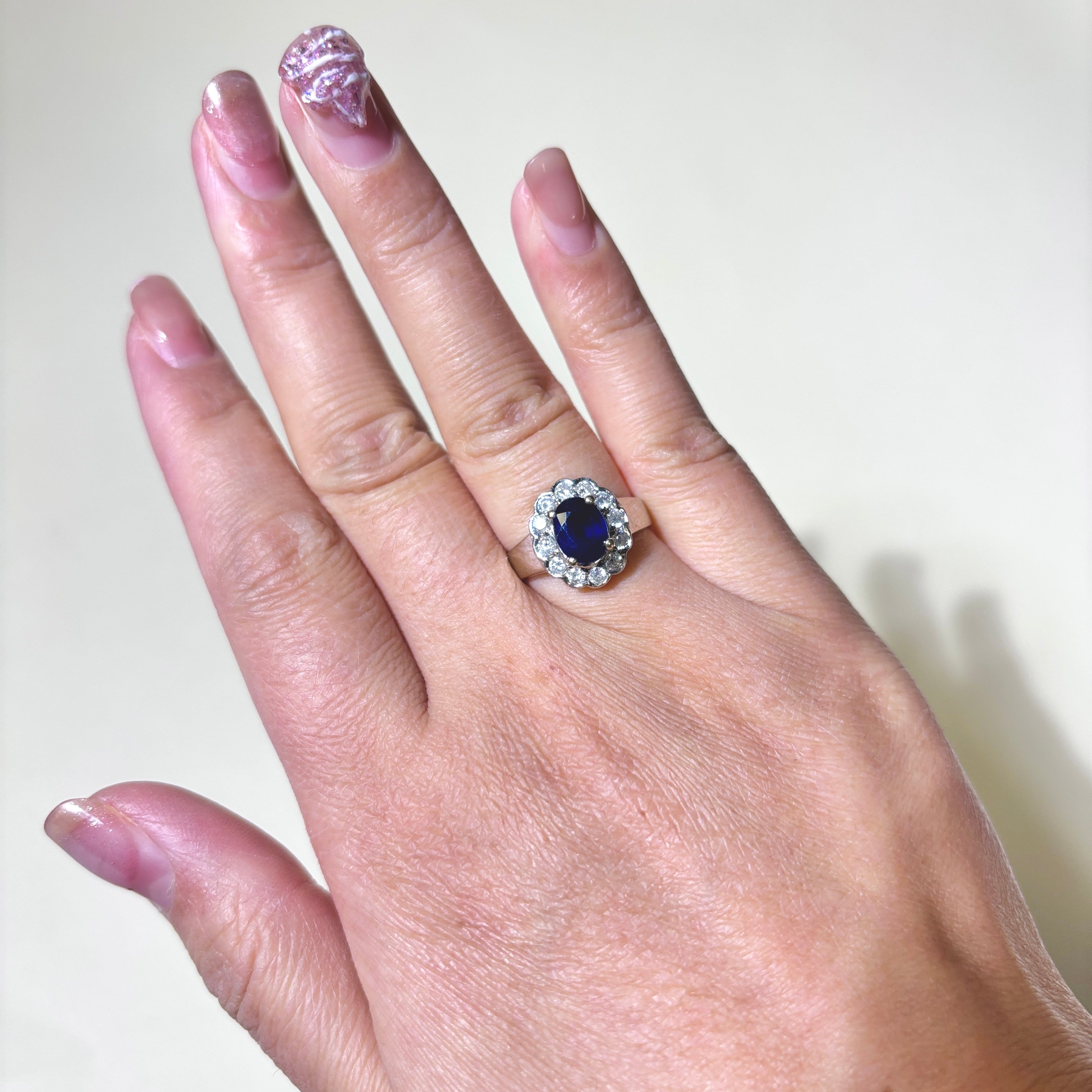 18K White Gold Halo Blue Sapphire & Diamond Engagement Ring - 1.35ct Sapphire & 0.48ctw Diamonds - Size 6.5 - Perfect for Wedding, Anniversary & Proposal Gifts