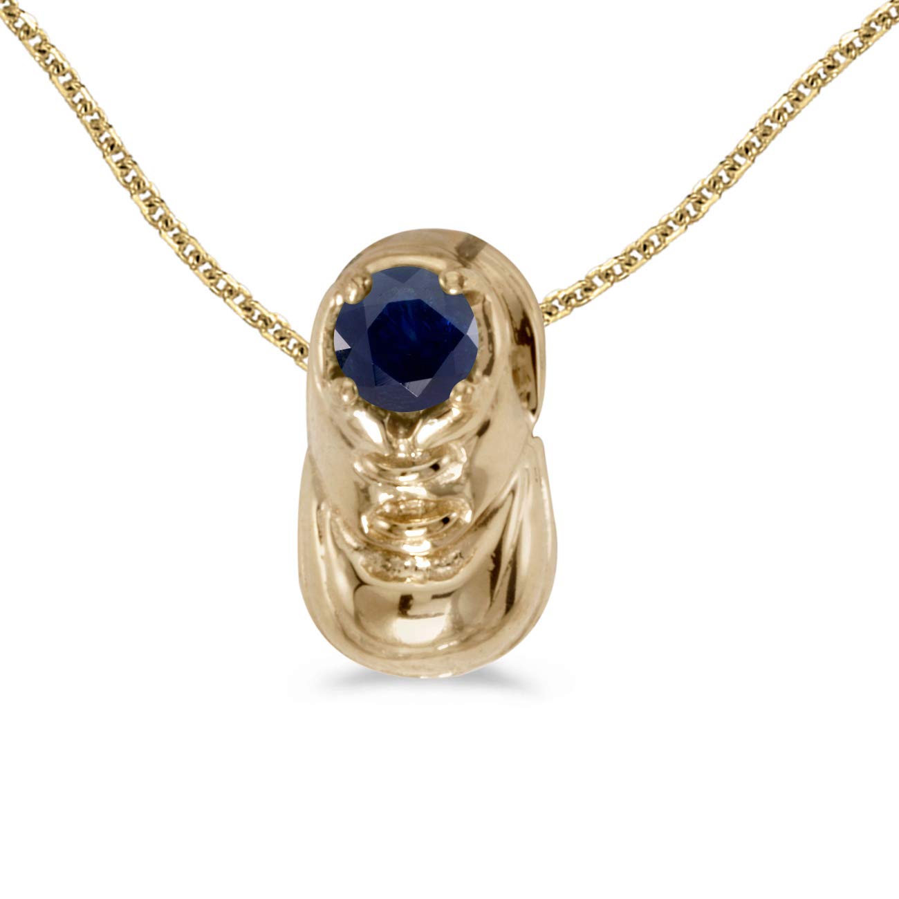 14K Yellow Gold Round Sapphire Baby Bootie Pendant Charm - Elegant Jewelry Gift for Newborns, Christening, Baptism & Baby Showers - Perfect for Necklaces & Bracelets