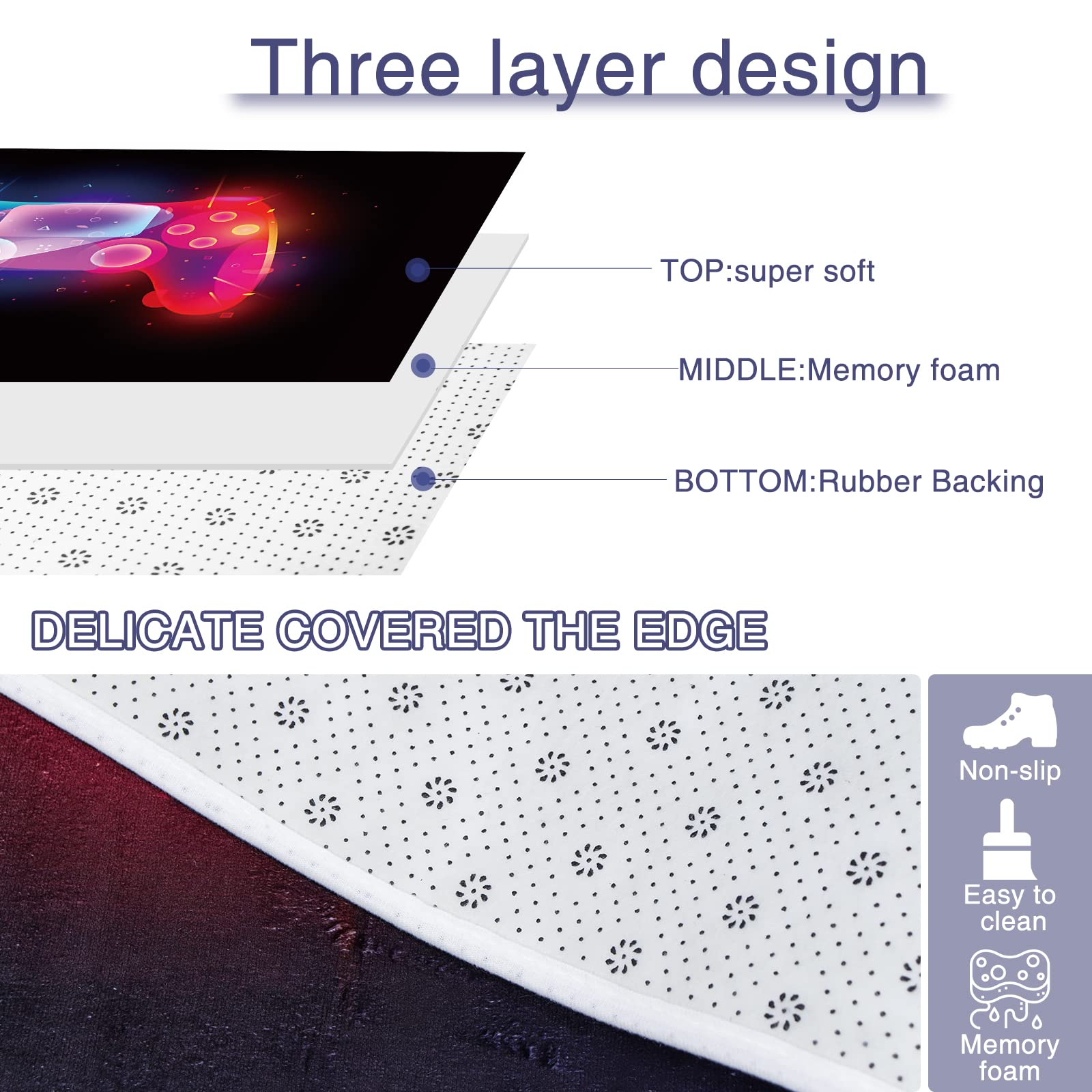 59x39in Large 3D Controller Gaming Rug - Non-Slip Game Room Carpet for Boys, Girls & Teens - Perfect for Bedroom, Living Room & Playroom Decor - Gamer Gift Idea