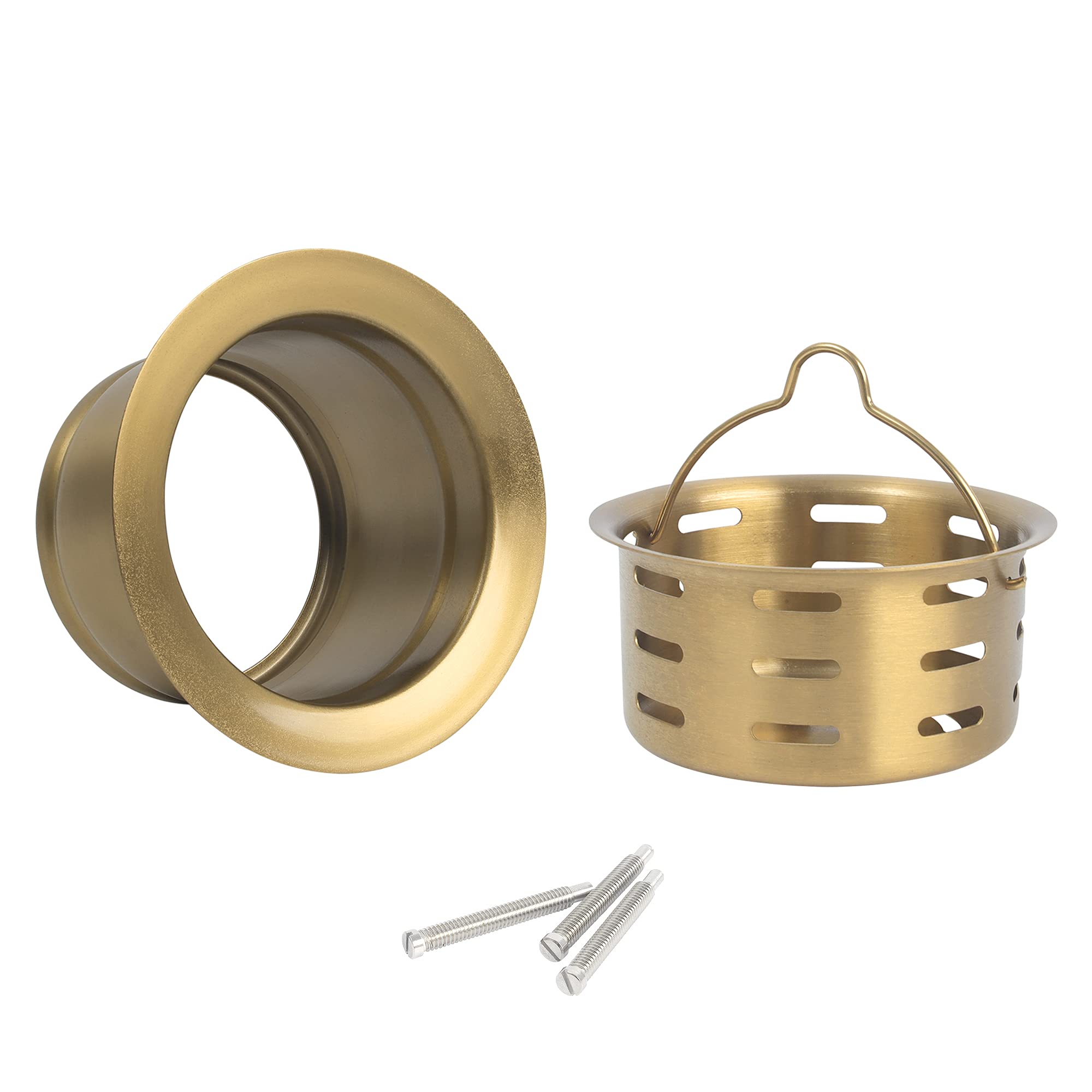 **LQS Extended Sink Flange with Deep Basket Strainer - 3-1/2 Inch Standard Sink Drain Hole Fit - Golden Deep Garbage Disposal Sink Flange for Kitchen Sink - Perfect for Clog Prevention & Easy Cleaning**