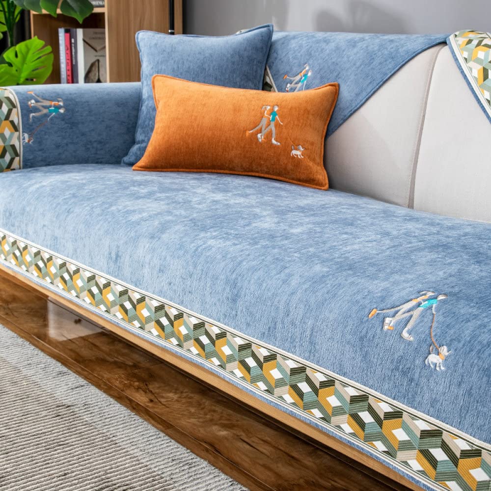 QUNLIPAI Non-Slip Plush Chenille Sofa Cover - Soft Couch Protector for Living Room, Corner Sofa & Seat (30x50cm, Blue) | Perfect for Home Decor, Pet-Friendly Furniture Protection & Cozy Comfort