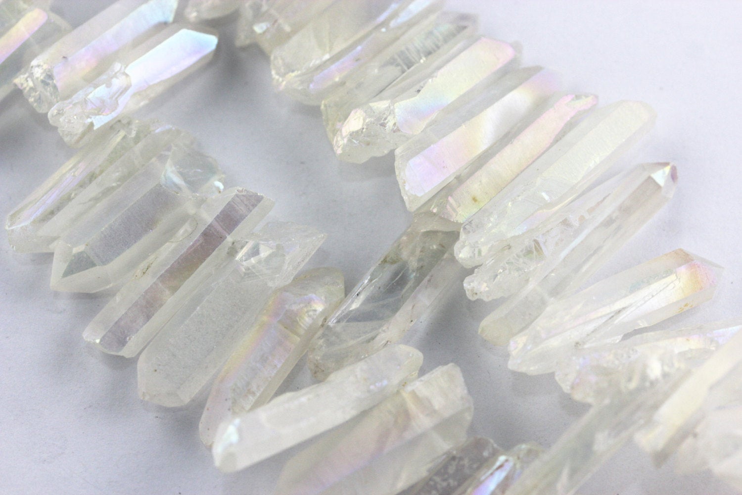 Natural Clear Quartz AB Electroplated Graduated Rough Points Beads 25-45mm (15.5 Inch Strand) for Jewelry Making, Healing Crystals & Spiritual Decor
