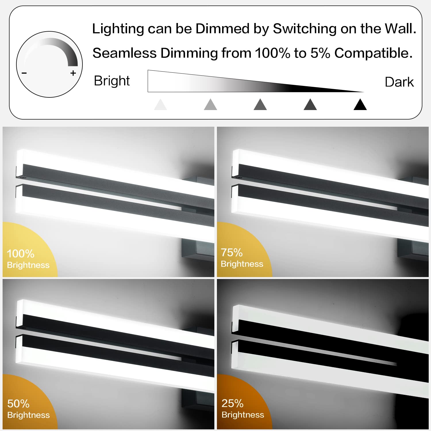 PRESDE 40 Inch Dimmable LED Modern Black Bathroom Vanity Light Fixture - Adjustable Brightness, 6000K Cool White - Perfect for Bathroom Wall Lighting, Makeup Vanity, and Modern Home Decor