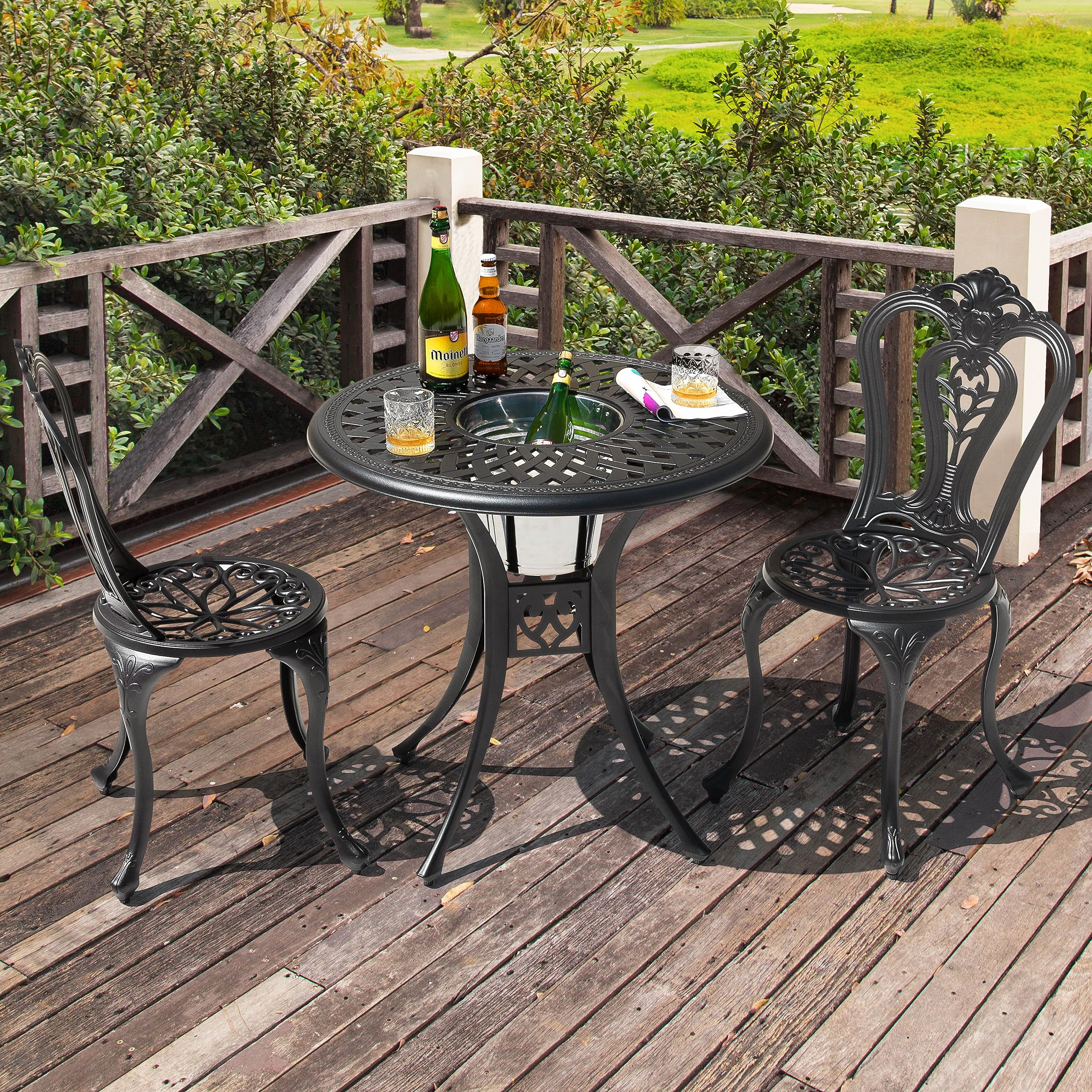 NUU GARDEN 2-Pack Cast Aluminum All-Weather Outdoor Dining Chairs - Patio, Garden, Balcony & Backyard Bistro Seating - Durable Indoor/Outdoor Use for Restaurants, Cafes & Home Decor (Black)