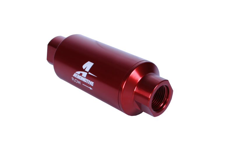 Aeromotive AN-10 Inline Fuel Filter with 10 Micron Microglass Element - Red Anodized Finish for High-Performance Fuel Systems & Racing Applications