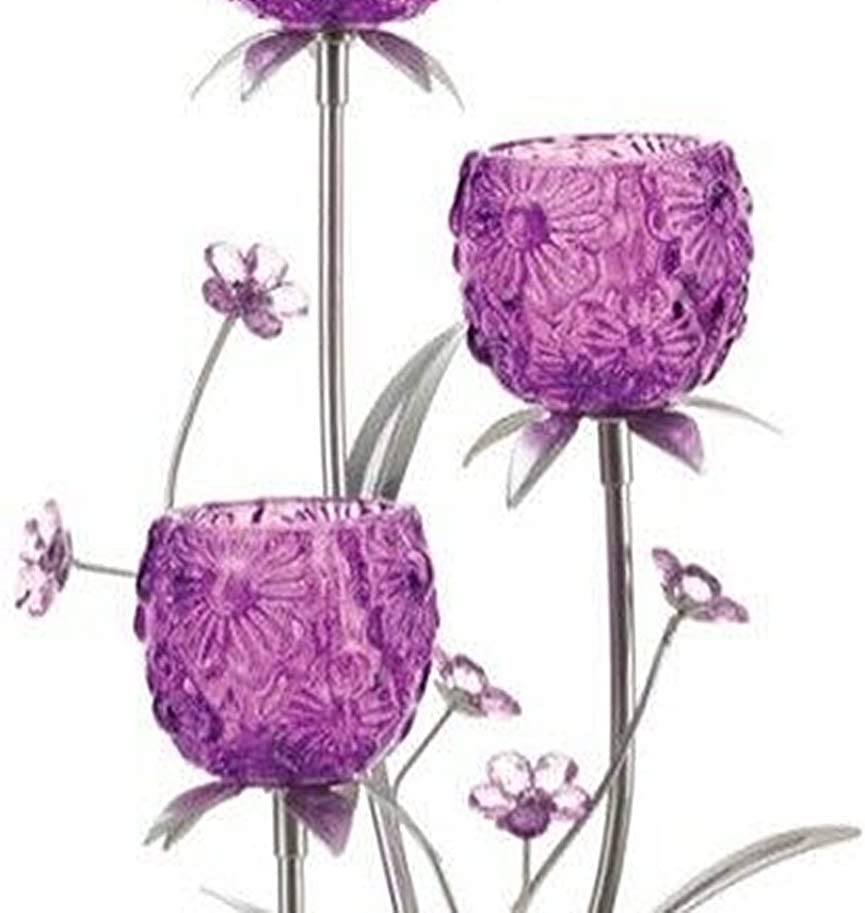 3-Piece Lavender Purple Glass Flower Candle Holders - Elegant Crystal Votive Stand for Dining Table, Wedding Centerpiece, Party Decor, Romantic Dinner & Home Ambiance Lighting