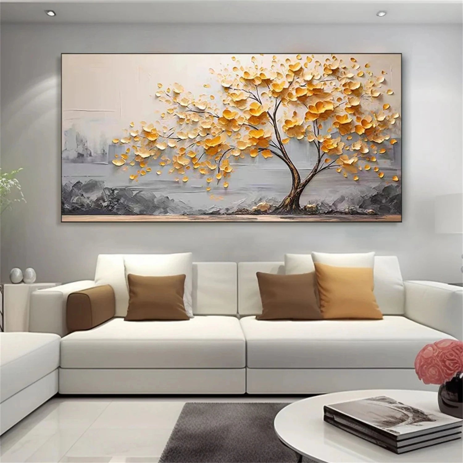 Flower and Tree Painting #FT123 - Handmade Canvas Art for Home Decor, Office, and Living Room Wall