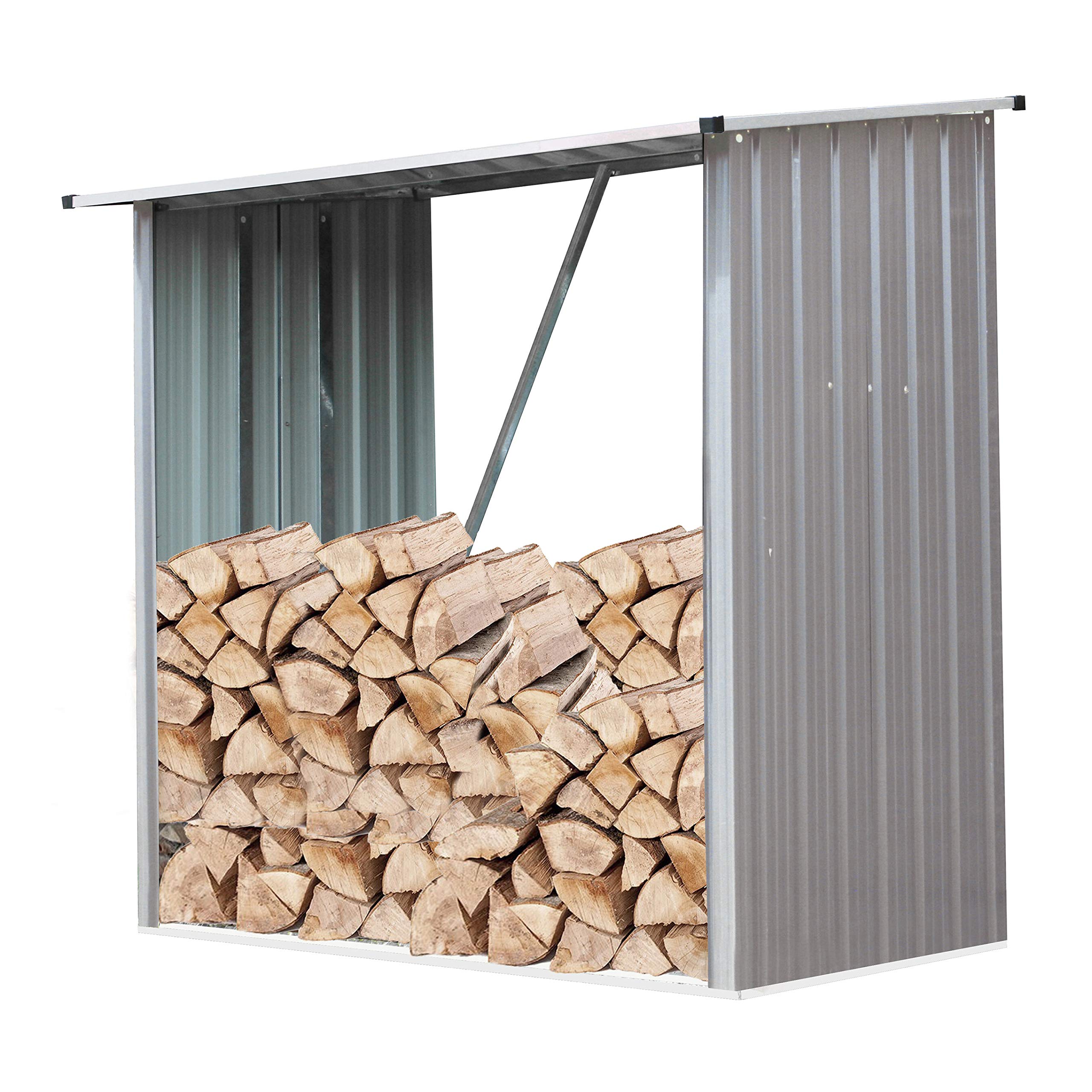 Hanover 5.3-Ft. x 3.75-Ft. x 5-Ft. Galvanized Steel Firewood Rack - Indoor/Outdoor Wood Storage Shed with Stainless Steel Frame for Backyard, Patio, or Garage Use