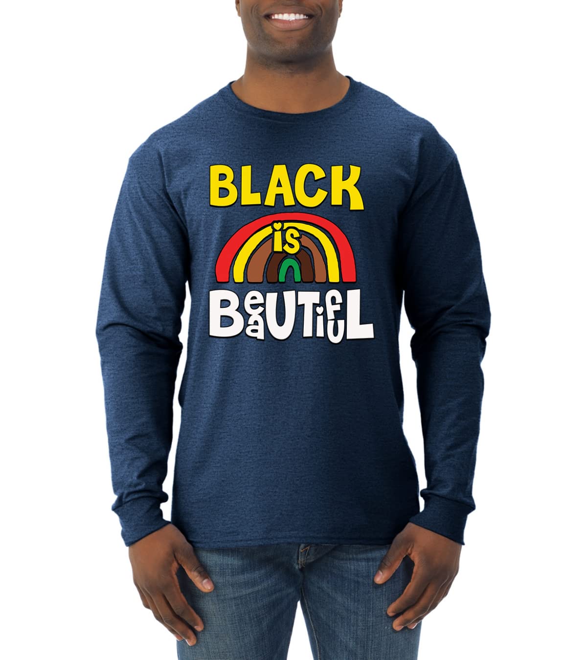 Wild Bobby Black is Beautiful Black Pride Men's Long Sleeve T-Shirt - Comfortable Cotton Shirt for African American Pride, Civil Rights Support & Everyday Wear