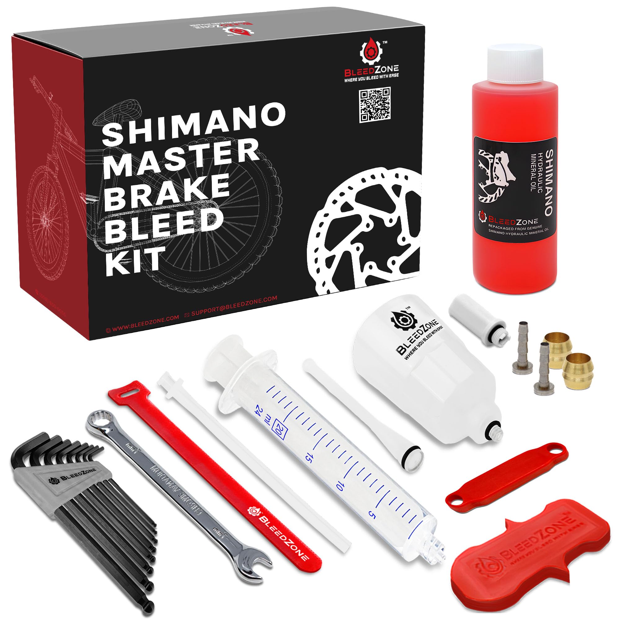BleedZone Bicycle Brake Bleed Kit for Shimano Hydraulic Brakes - Includes 120ml Mineral Oil & Syringe - Compatible with Road, Gravel & Mountain Bikes - Perfect for Professional Bike Maintenance & Home Repairs