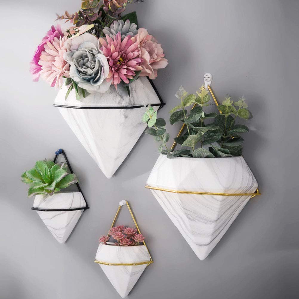 BESPORTBLE Marble Diamond Shaped Wall Hanging Planter - Small Golden Succulent Pot for Home Decor | Perfect for Living Room, Bedroom & Office Plants
