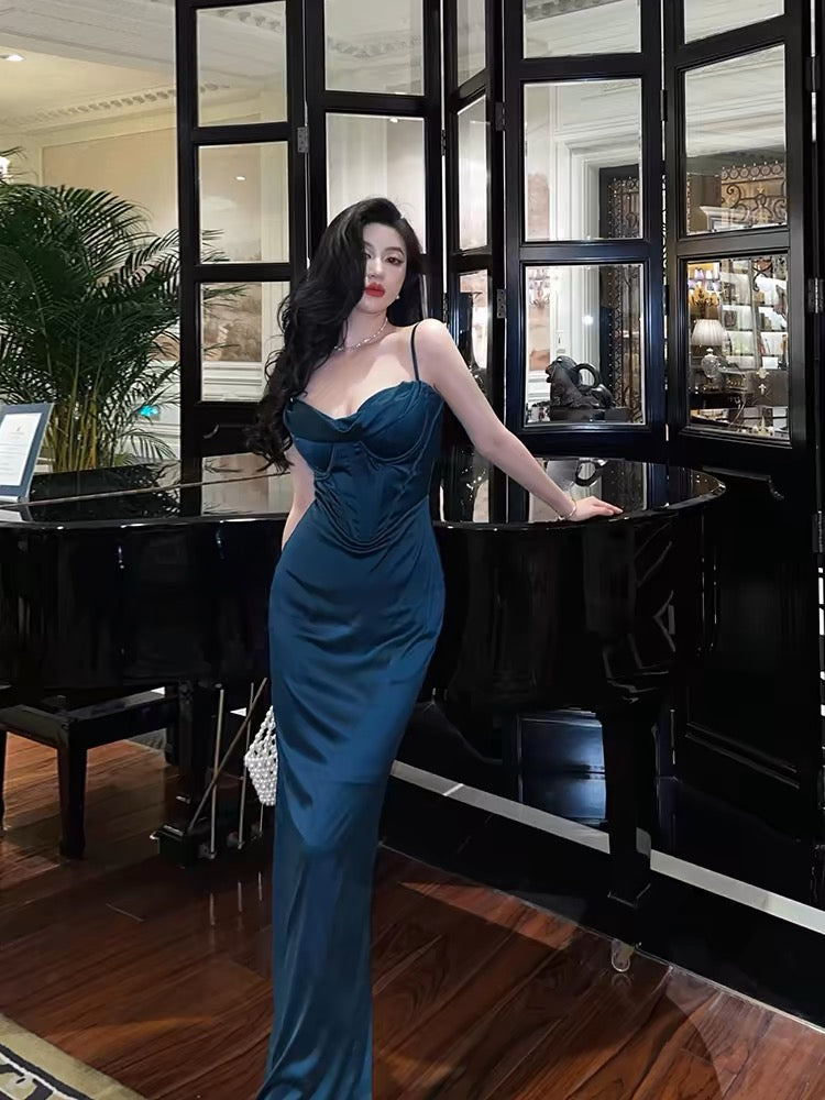 Elegant Navy Blue Sheath Long Prom Dress for Evening Party & Formal Events - Style J3261 | Perfect for Homecoming, Graduation & Special Occasions