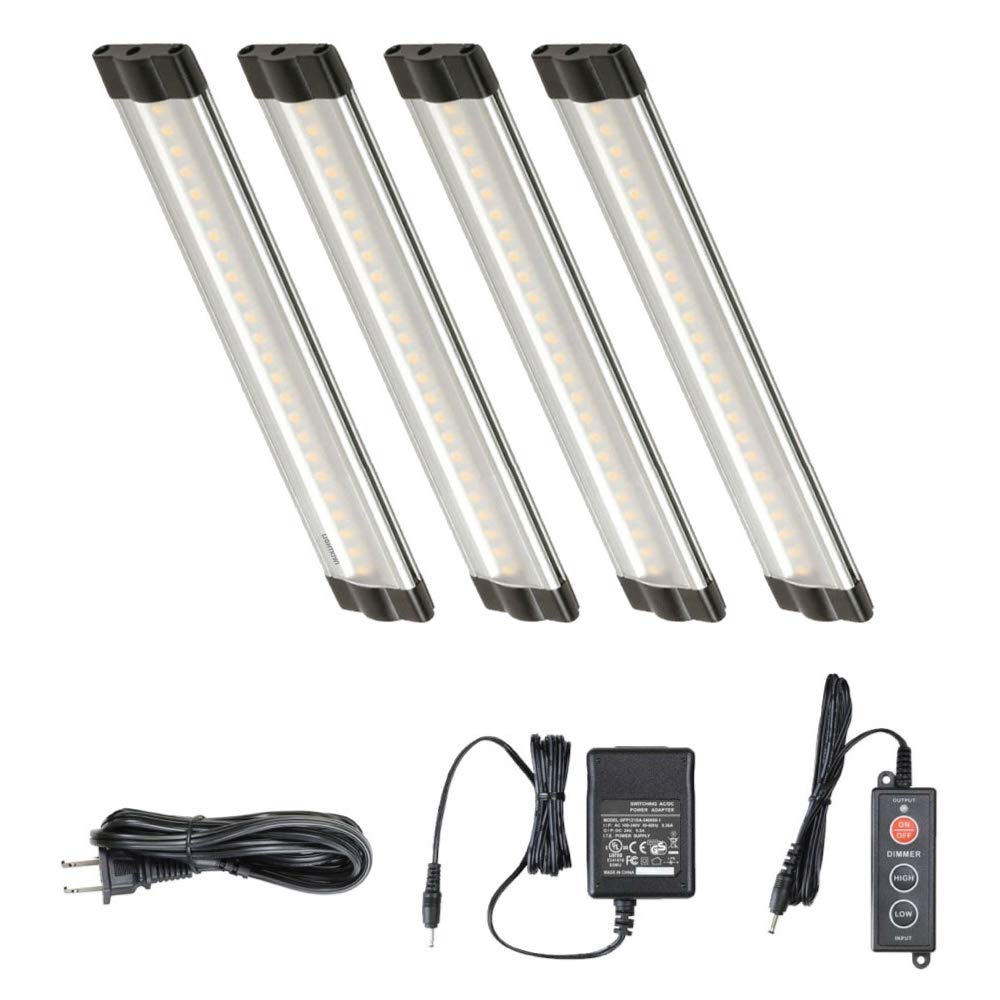 Lightkiwi Dimmable LED Under Cabinet Lighting Kit - 4 Panels (6 Inches Each) 3000K Warm White, 7.2W 24VDC with Dimmer Switch - Low Profile Aluminum Fixtures for Kitchen Counter, Pantry & Workspace - UL Listed
