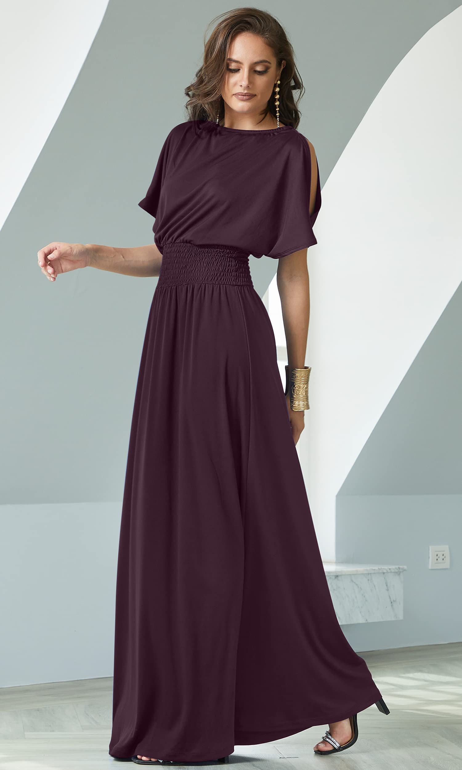 Elegant Women's Split Sleeve Smocked Cocktail Maxi Dress - Perfect for Evening Parties, Weddings & Special Occasions