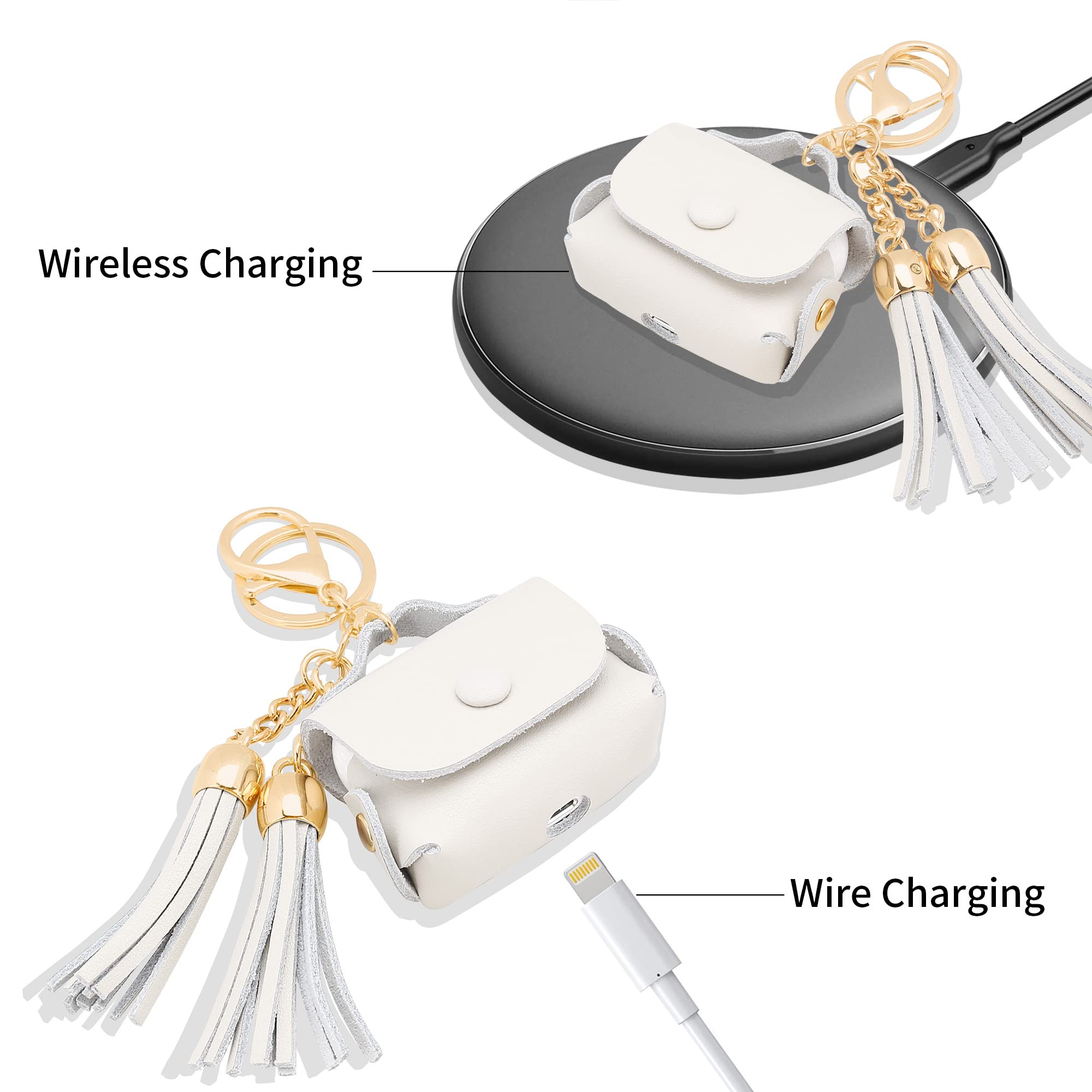 Genuine Leather AirPods 3 Case Cover (2021) with Drooping Tassels - Compatible with Apple AirPods 3rd Generation Charging Case - Beige - Perfect for Travel, Work & Daily Protection