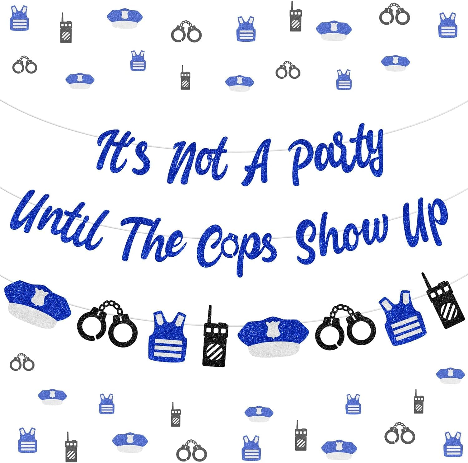 Blue Glitter Police Retirement Party Decorations - Police Themed Banner Garland for Retirement, Graduation & Back the Blue Events | Perfect for Wall Decor, Party Backdrops & Photo Booths