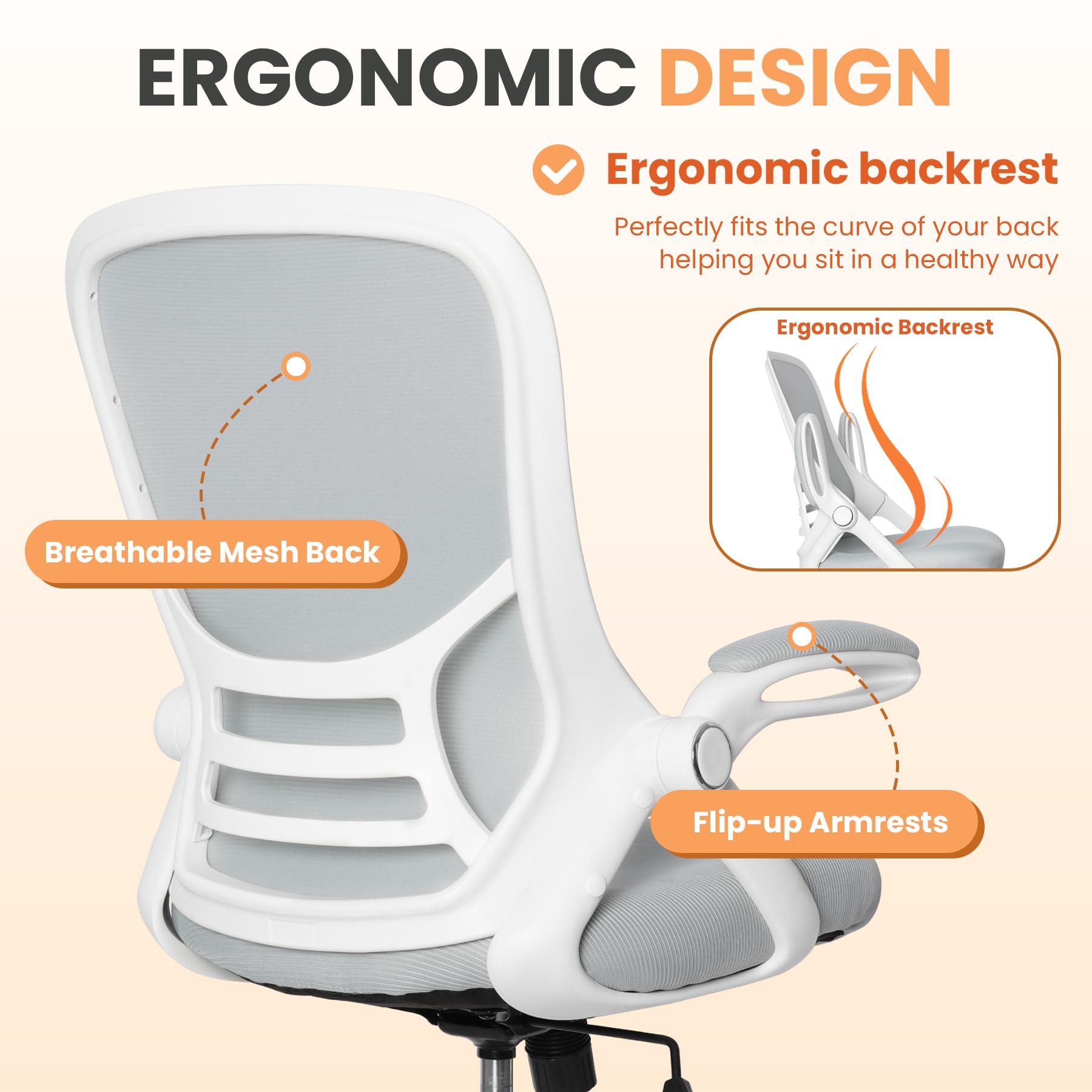 HYLONE Adjustable Drafting Chair - Ergonomic Tall Office Stool for Standing Desks, Big & Tall Drafting Chair in White - Perfect for Architects, Designers & Home Office Workspaces
