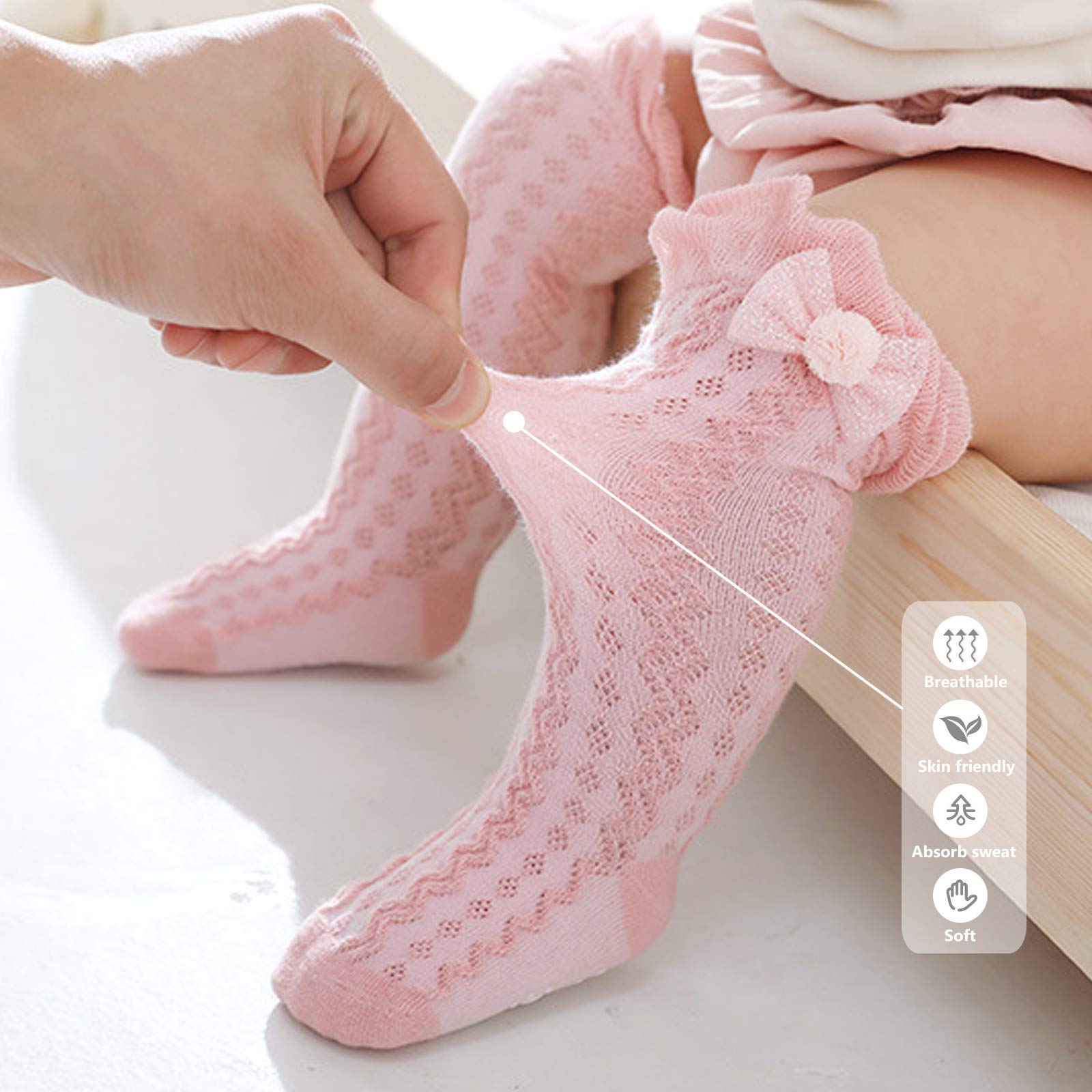 Non-Slip Baby Knee High Socks with Grip - Soft Ruffled Long Stockings for Infants, Toddlers, Boys & Girls - Perfect for Crawling, Playtime & Everyday Comfort