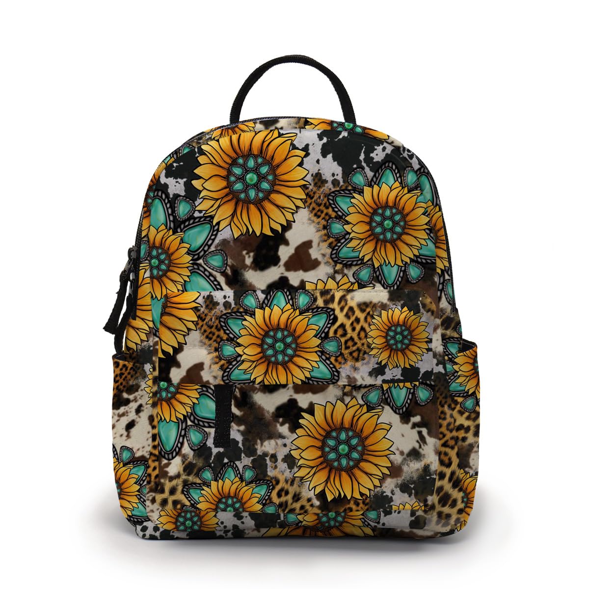 Deanfun Mini Backpack - Fashion Cow Print Leopard Sunflower 3D Printing Small Water Resistant Backpack for Women & Teens - Perfect for Travel, School, Hiking & Daily Use