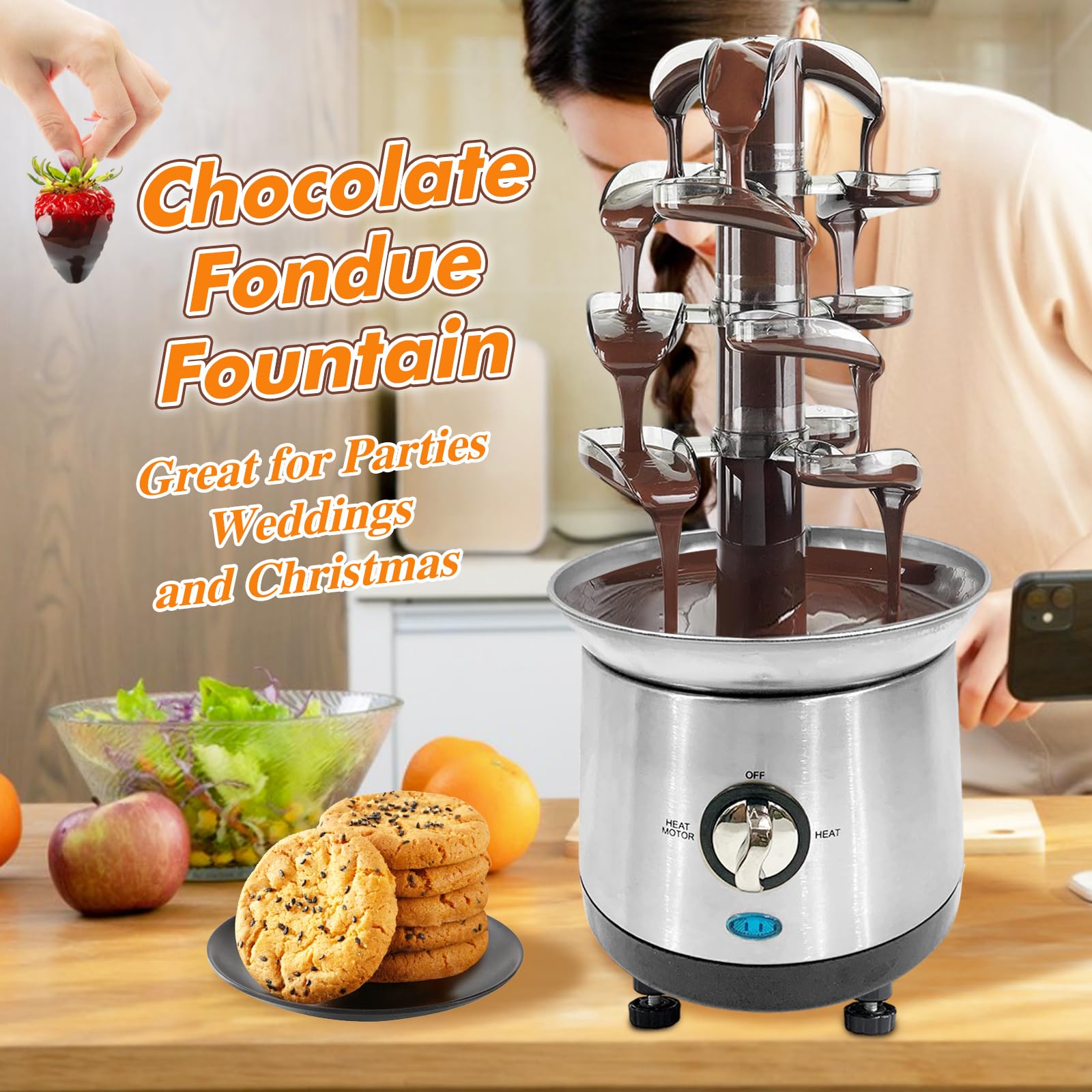 4-Tier Stainless Steel Electric Chocolate Fountain Machine - 2.5lb Capacity for Chocolate, Cheese, Sauces & Liqueurs - Perfect for Weddings, Birthday Parties & Christmas Gifts - Ideal for Dessert Buffets, Holiday Entertaining & Special Events