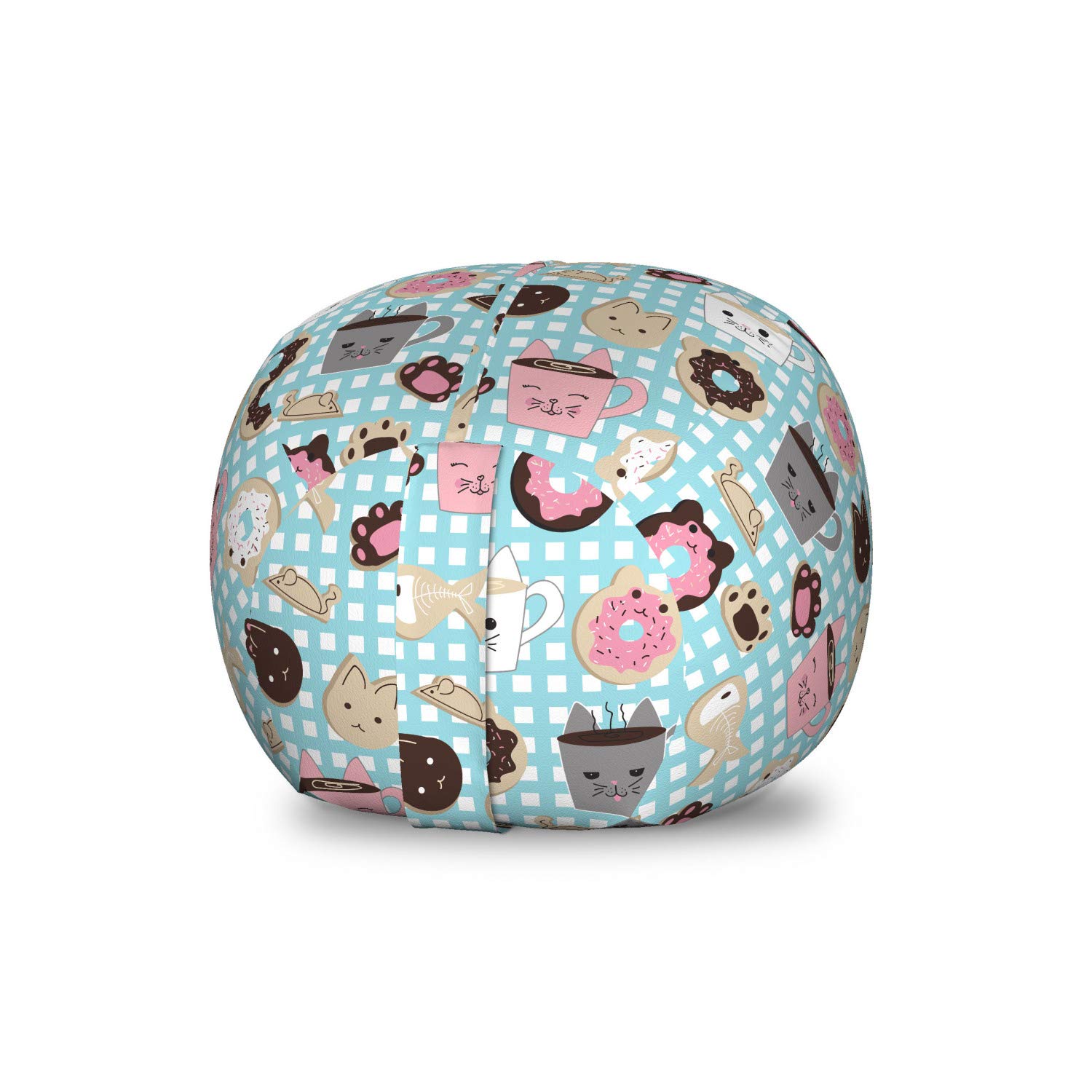 Ambesonne Cat and Mouse Toy Storage Bag Chair - Kawaii Style Bakery Cakes & Animal Faces Pattern - Washable Stuffed Animal Organizer for Kids Room - Small Multicolor - Perfect for Playroom, Bedroom & Nursery Organization