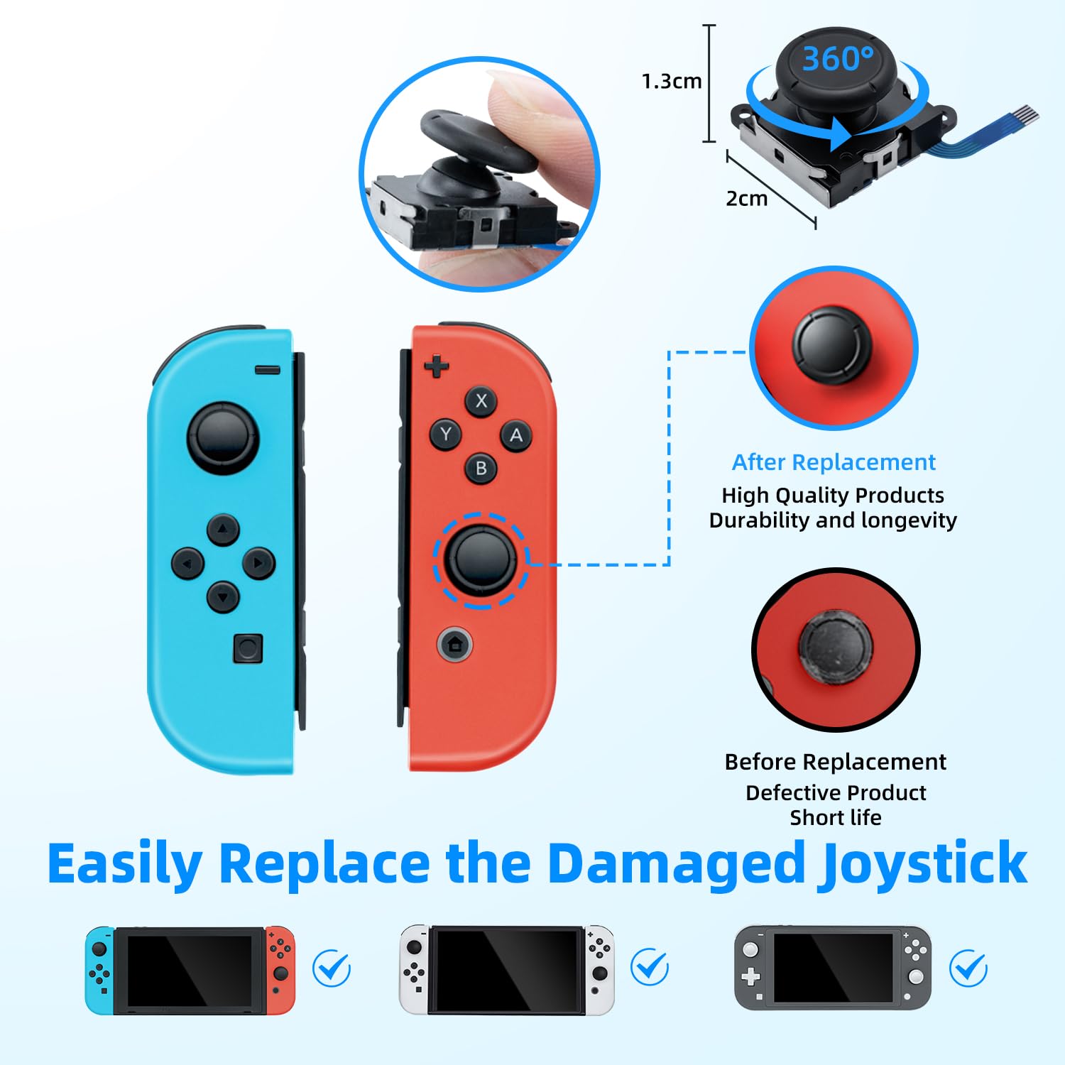 Tolesum Switch Joycon 3D Analog Joystick Repair Kit for Nintendo Switch/OLED/Lite Controllers - Includes Repair Tools - Black | Perfect for DIY Fixes & Controller Maintenance