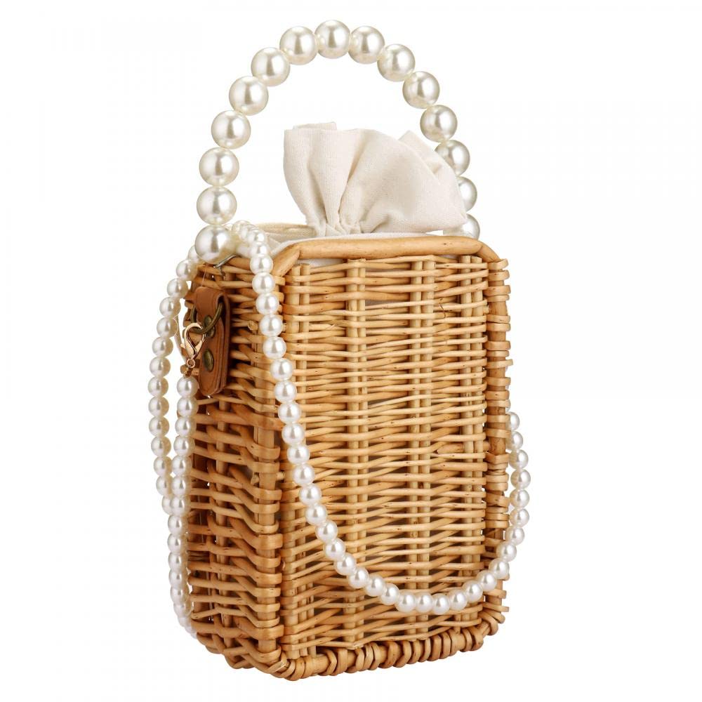 Women's Lightweight Straw Crossbody Bag - Fashionable Retro Pearl Shoulder Purse for Beach, Summer & Casual Outings | Perfect for Travel, Shopping & Outdoor Activities