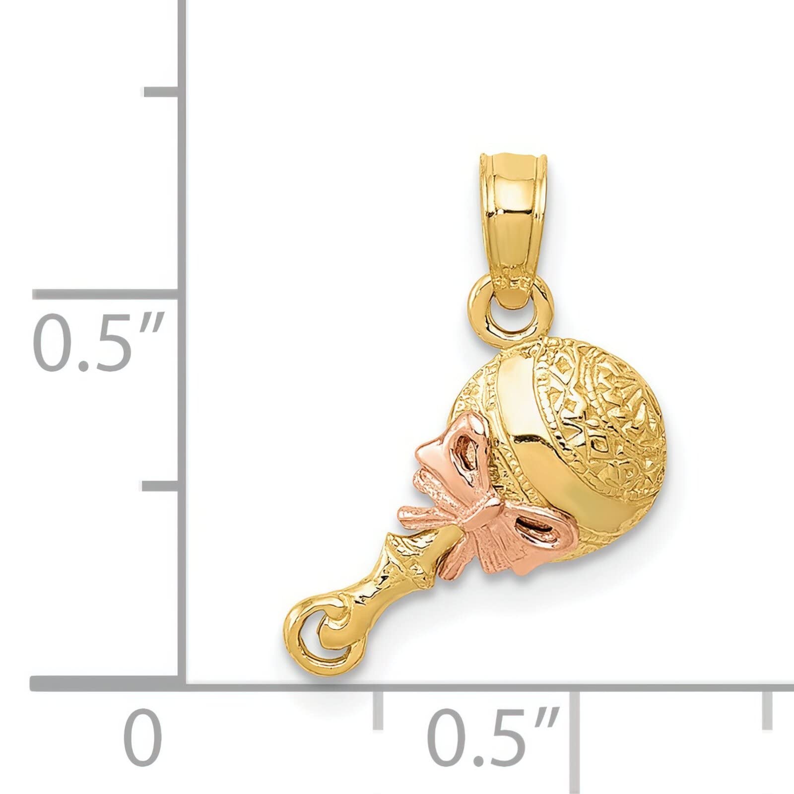 FindingKing 14K Two-Tone Gold Baby Rattle Pendant Charm - 13x11mm Elegant Jewelry for Newborn Gifts & Baby Shower Favors