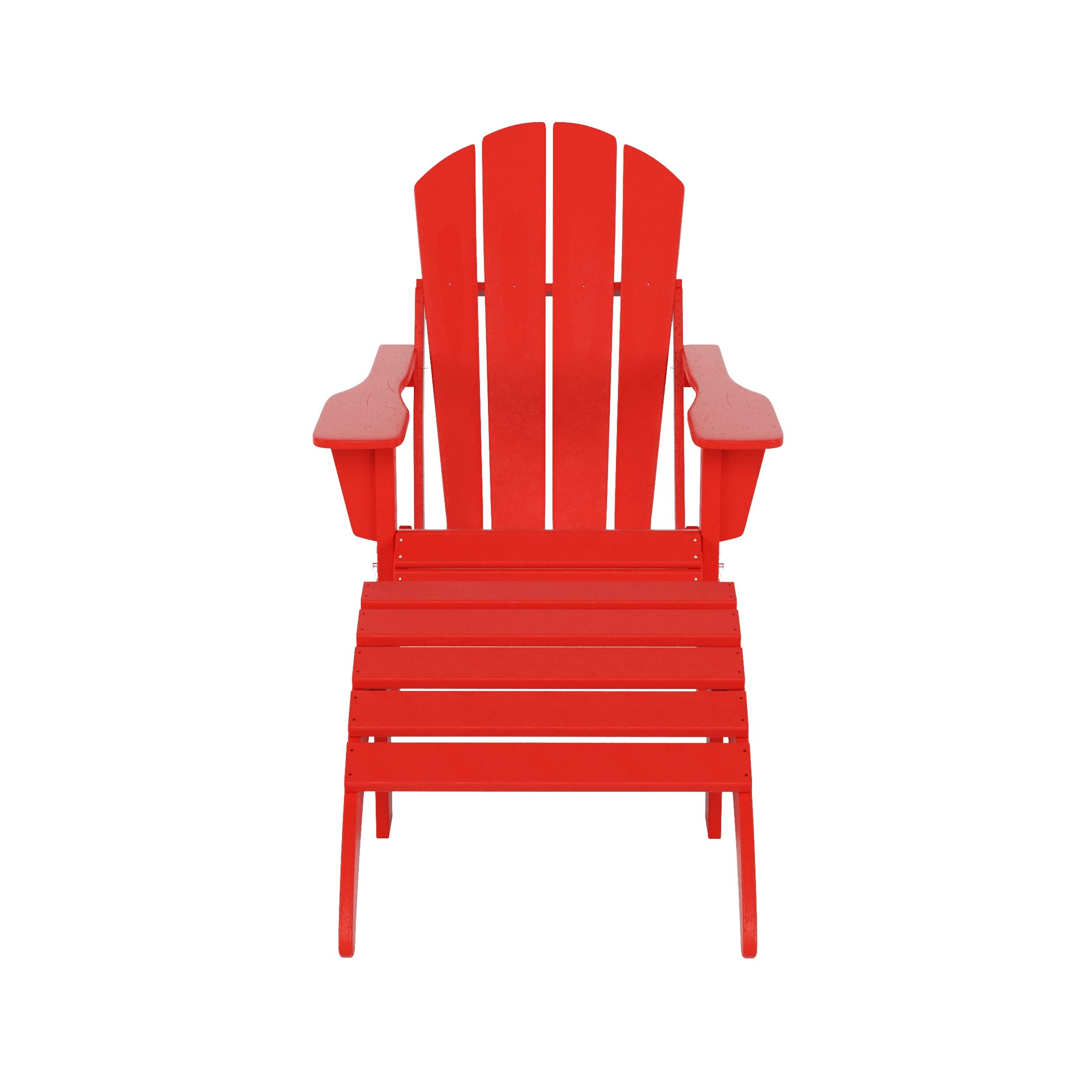 WestinTrends Malibu 2-Piece Outdoor Adirondack Chair Set with Ottoman - All-Weather Poly Lumber Folding Patio Chairs for Poolside, Garden, Backyard & Beach Relaxation - Durable Red Lounge Furniture for Outdoor Living Spaces