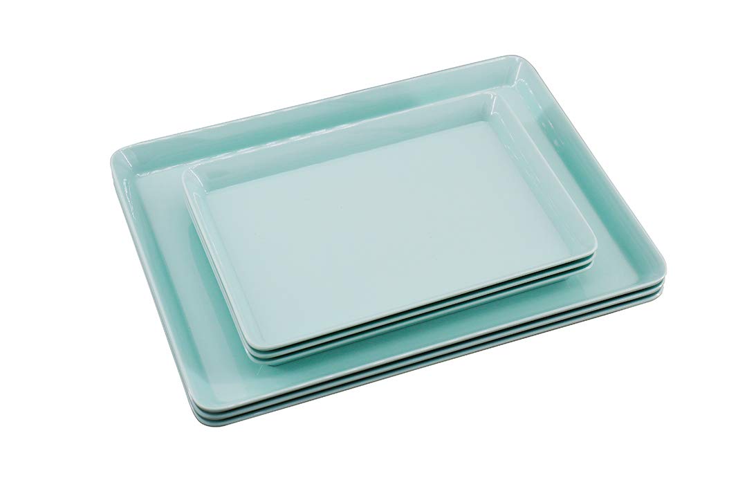 GWPP Melamine Plastic Serving Tray Set of 3 - 2 Sizes for Organizing Puzzle Pieces, Snacks & Desserts | Durable for Restaurants, Picnics, Camping & Home Use (Aqua Green)