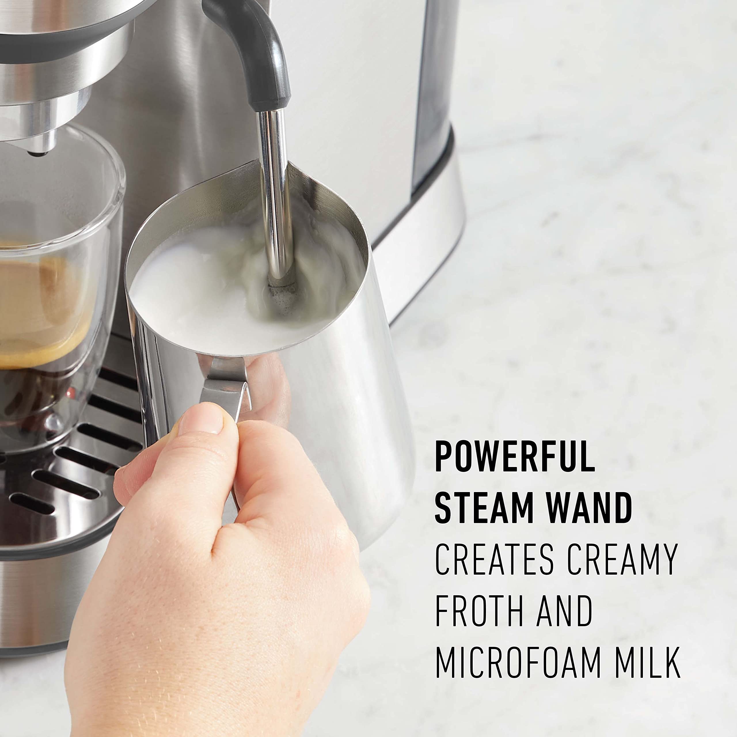 Calphalon Compact Espresso Machine with Milk Frother - Stainless Steel Home Coffee Maker for Latte, Cappuccino & Espresso - Perfect for Small Kitchens & Office Use