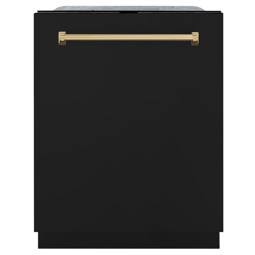 ZLINE Autograph Edition 24 Inch Black Matte Dishwasher with Champagne Bronze Handle - 3rd Rack, Top Touch Controls, 45dBA Ultra Quiet - Perfect for Modern Kitchens, Open Concept Homes & Luxury Condos (DWMTZ BLM 24 CB)