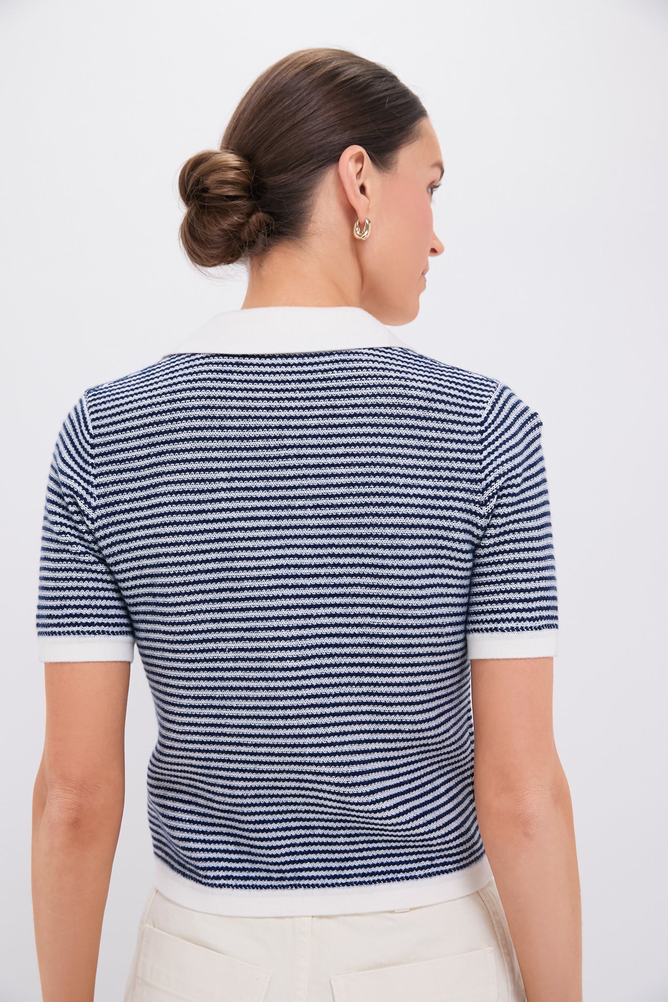Blue and White Striped Wool Polo Shirt for Men - Classic Casual Wear for Office, Golf & Outdoor Activities