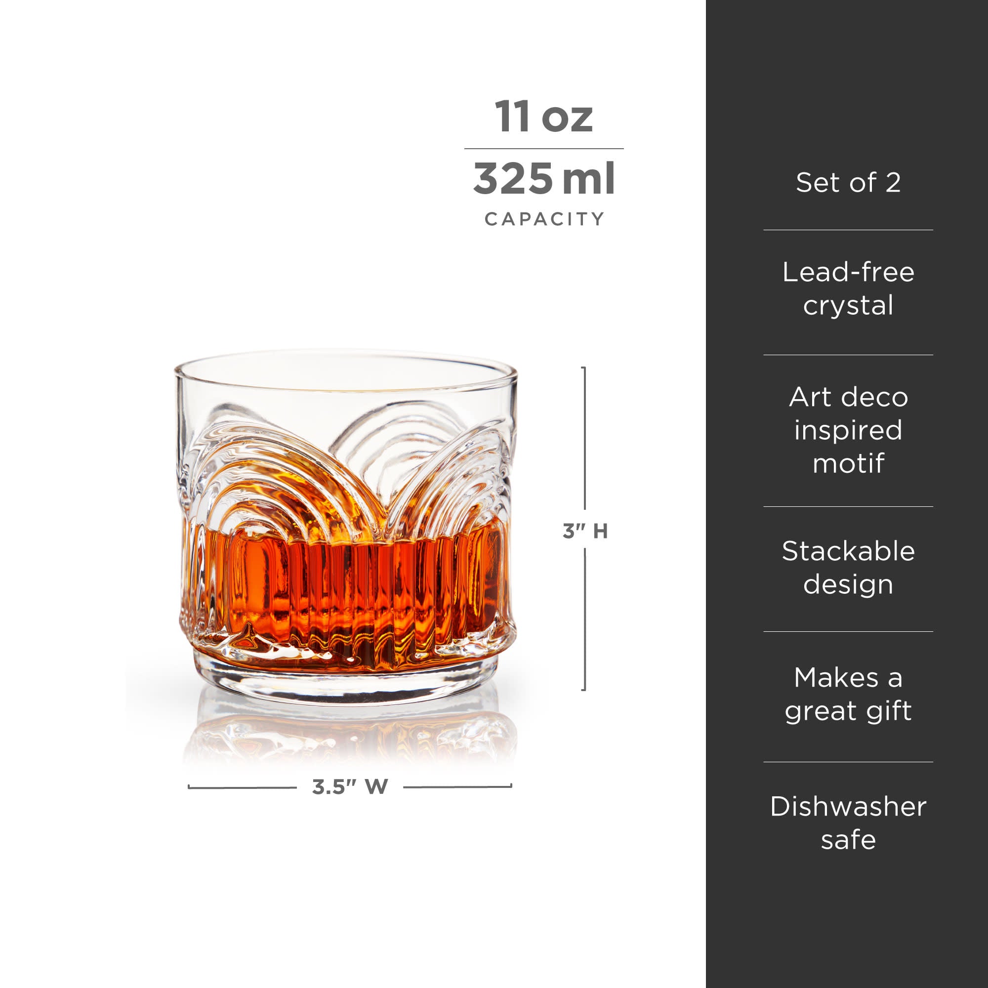 Beau Crystal Lowball Tumblers Set of 2 - Elegant Whiskey Glasses for Bourbon, Scotch & Cocktails - Perfect for Home Bar, Gifts & Entertaining