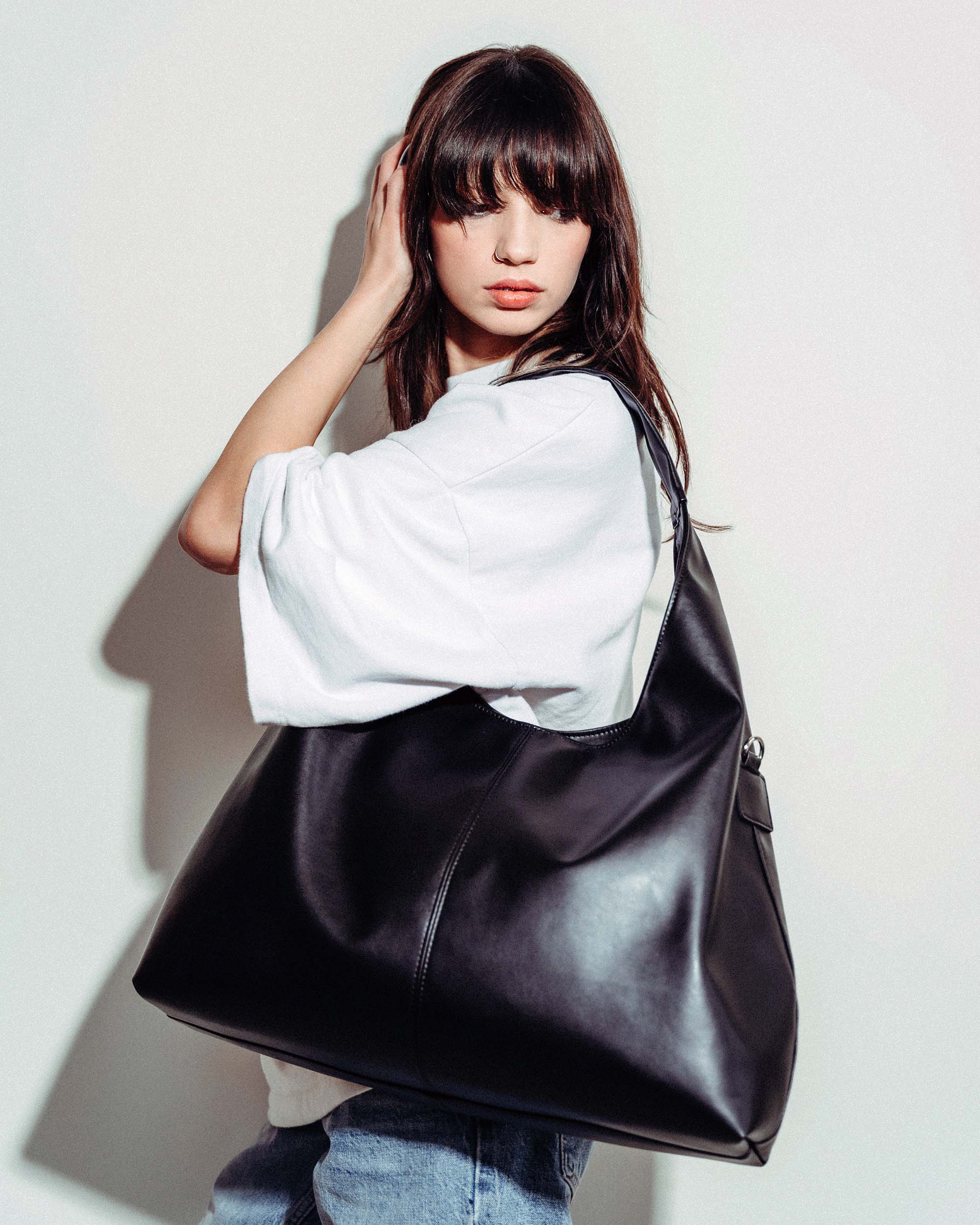 Bohemian Vegan Leather Tote Bag for Women - Eco-Friendly Grape Leather Slouchy Handbag in Black | Perfect for Work, Travel & Everyday Use
