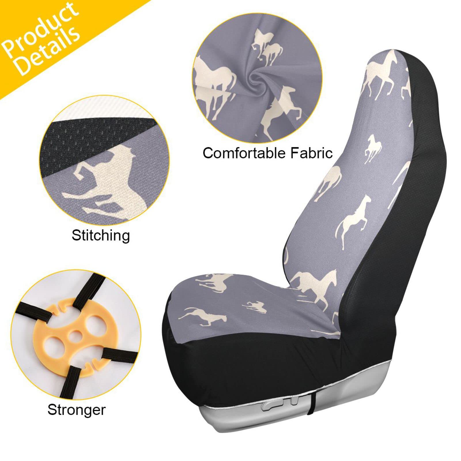 ALAZA Cute Purple Horse Print Car Seat Covers - Front Seat Set for Women | Soft & Durable Bucket Seat Protectors | Universal Fit Auto Interior Accessories | Perfect for Daily Commute & Road Trips