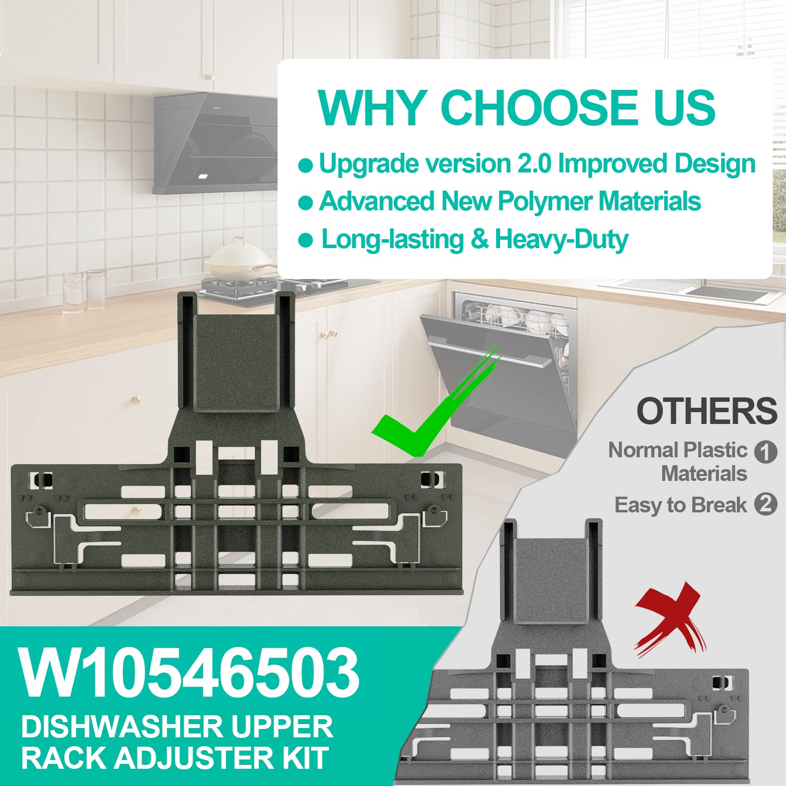 Upgraded W10546503 Dishwasher Top Rack Adjuster - Compatible with KitchenAid, Whirlpool & Kenmore Dishwashers (10-Pack) - Replacement Parts for Upper Rack WPW10546503 - Perfect for Kitchen Appliance Repair & Maintenance