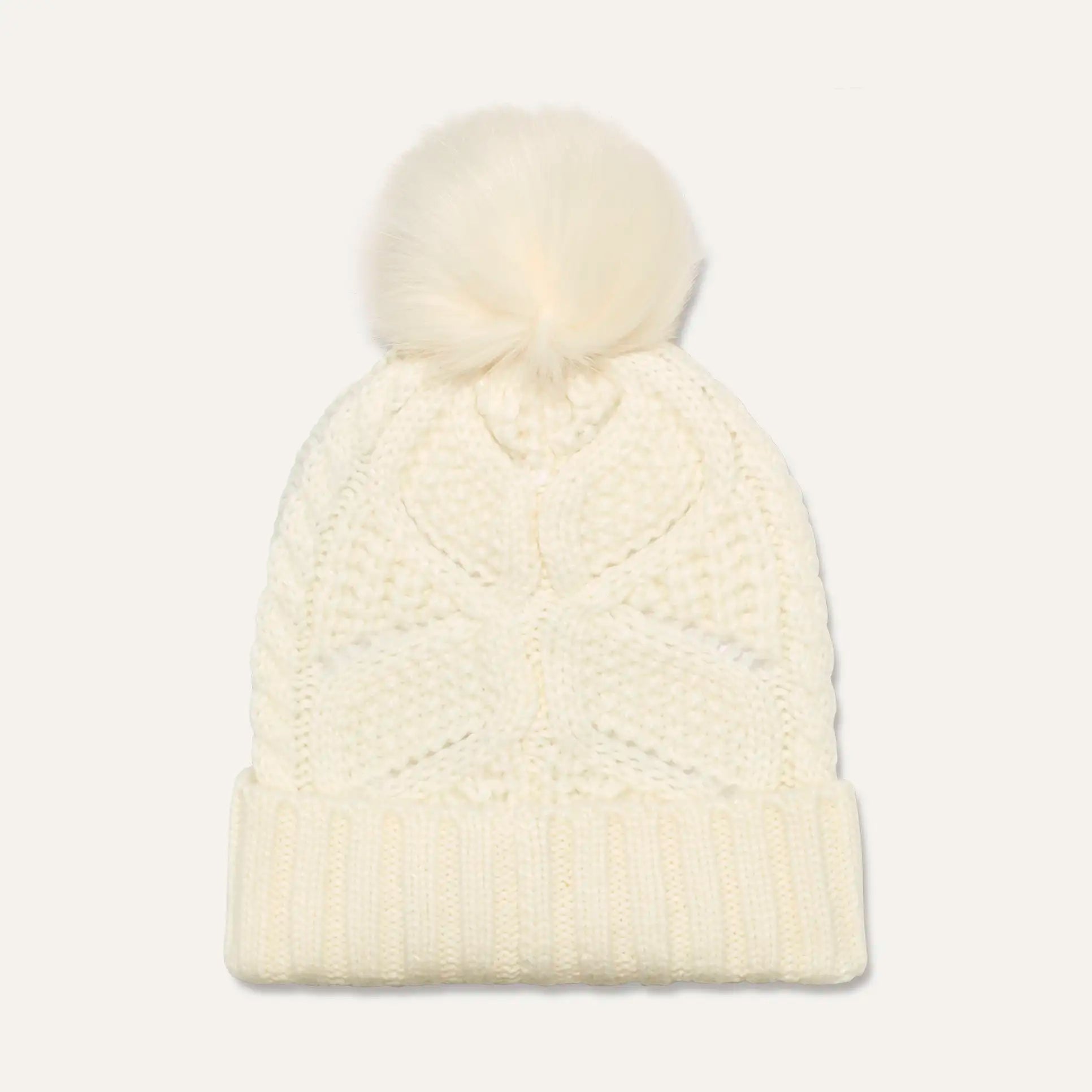 UGG Women's Cable Knit Beanie with Faux Fur Pom - Winter Warm Hat for Cold Weather & Outdoor Activities