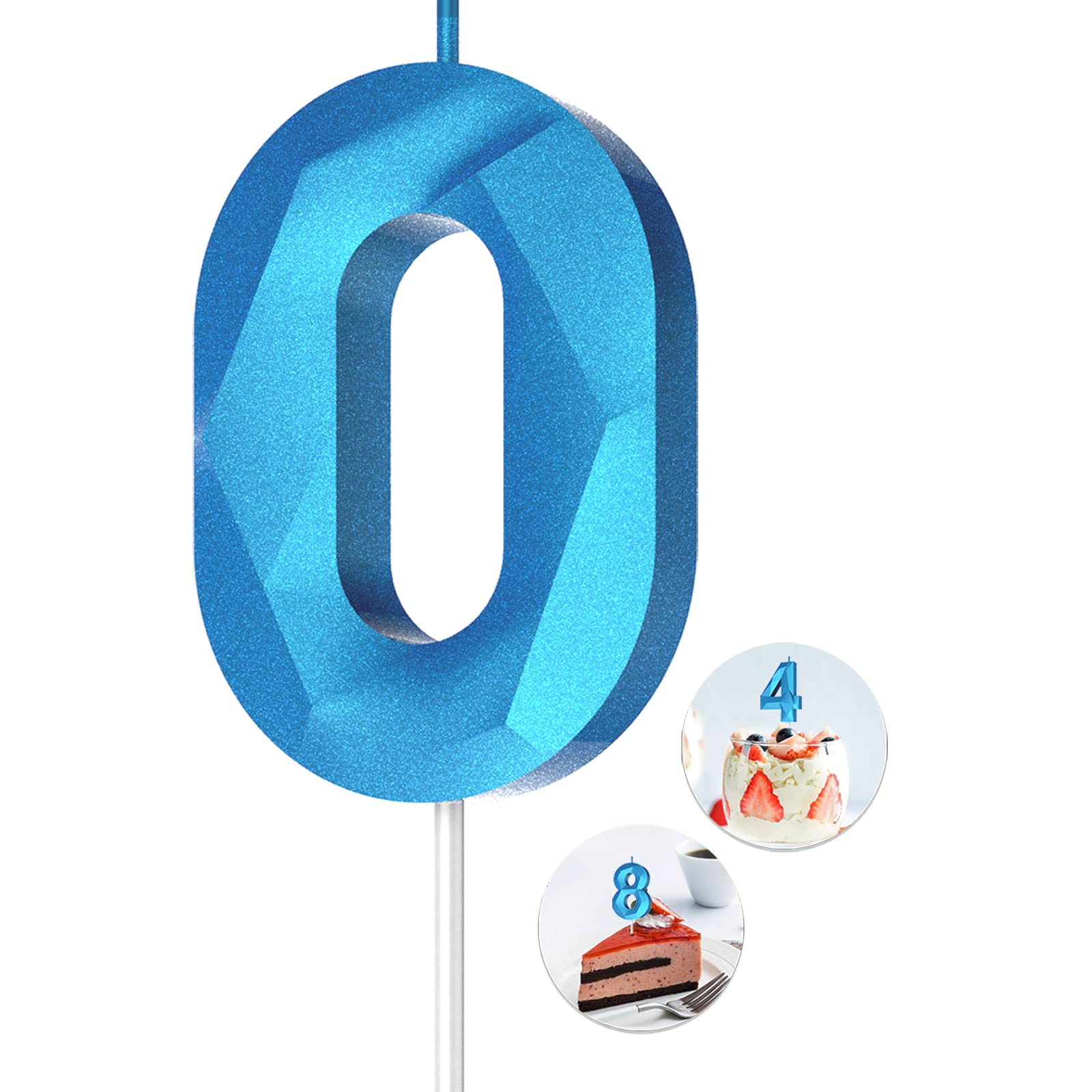 3D Diamond Shape Number Birthday Candles (0 Candle Blue) - Happy Birthday Cake Candles for Birthday Parties, Weddings, Reunions & Theme Celebrations - Perfect for Cake Decorating and Special Occasions