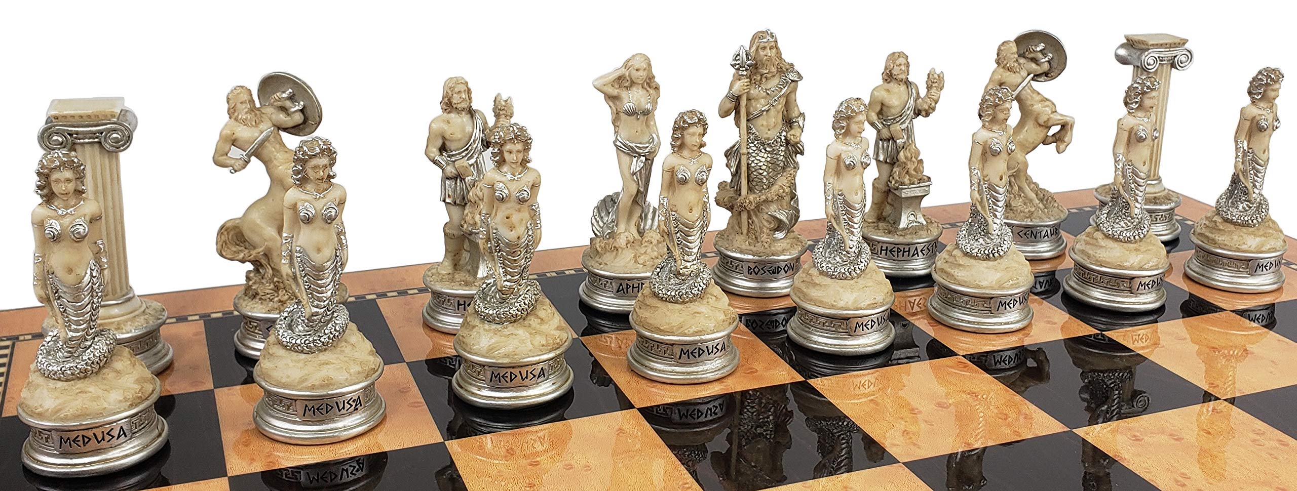 Greek Mythology Chess Set - Zeus vs Poseidon Antique White Chess Pieces (No Board Included) | Perfect for Collectors, Home Decor & Strategy Game Lovers