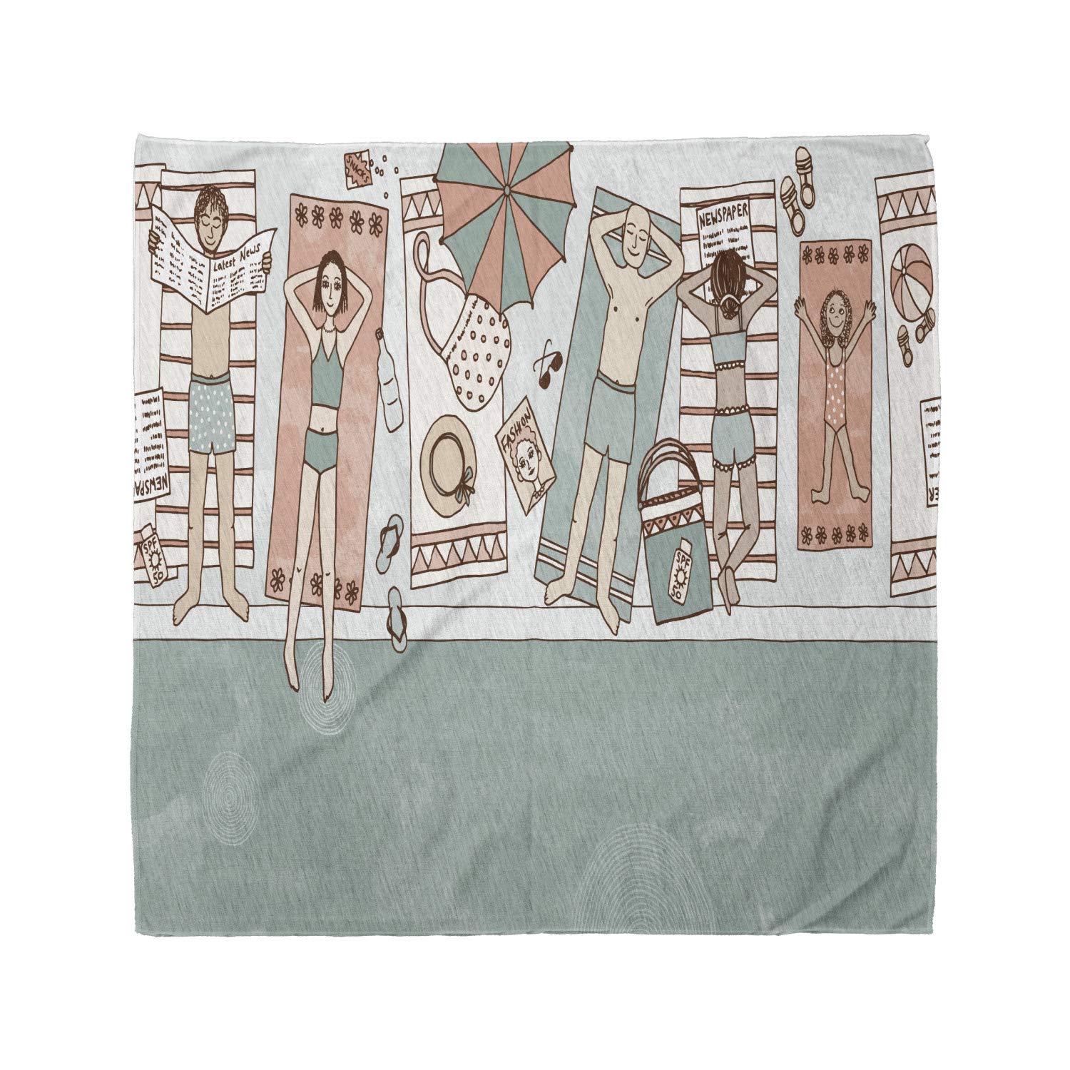 Ambesonne Summer Bandana - Unisex Head & Neck Scarf for Sun Protection at Pool, Beach, and Outdoor Activities | People Sunbathing Design
