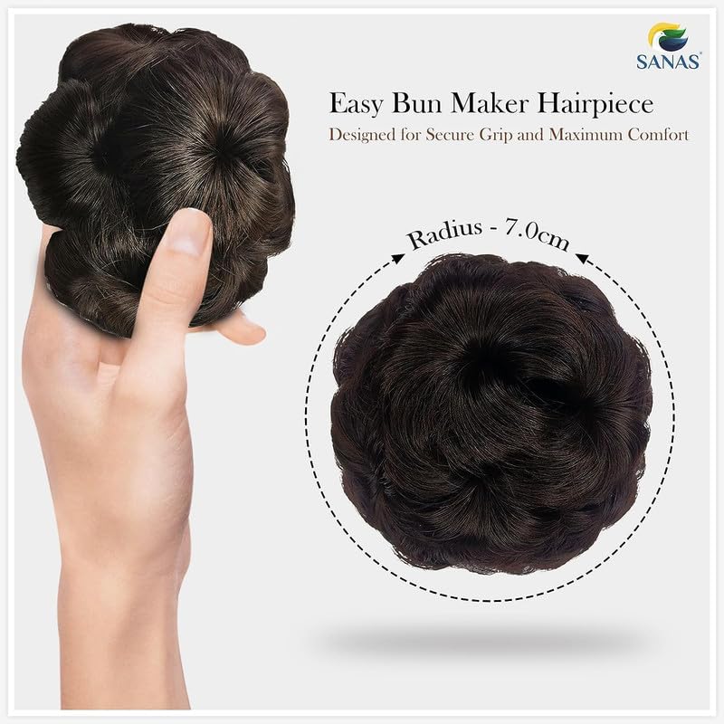 FAMEZA 1PC Natural Hair Bun Extension & Wig - Black & Brown Hair Clutcher with Elastic Hair Bands for Women | Perfect for Cosplay, Daily Styling & Special Occasions