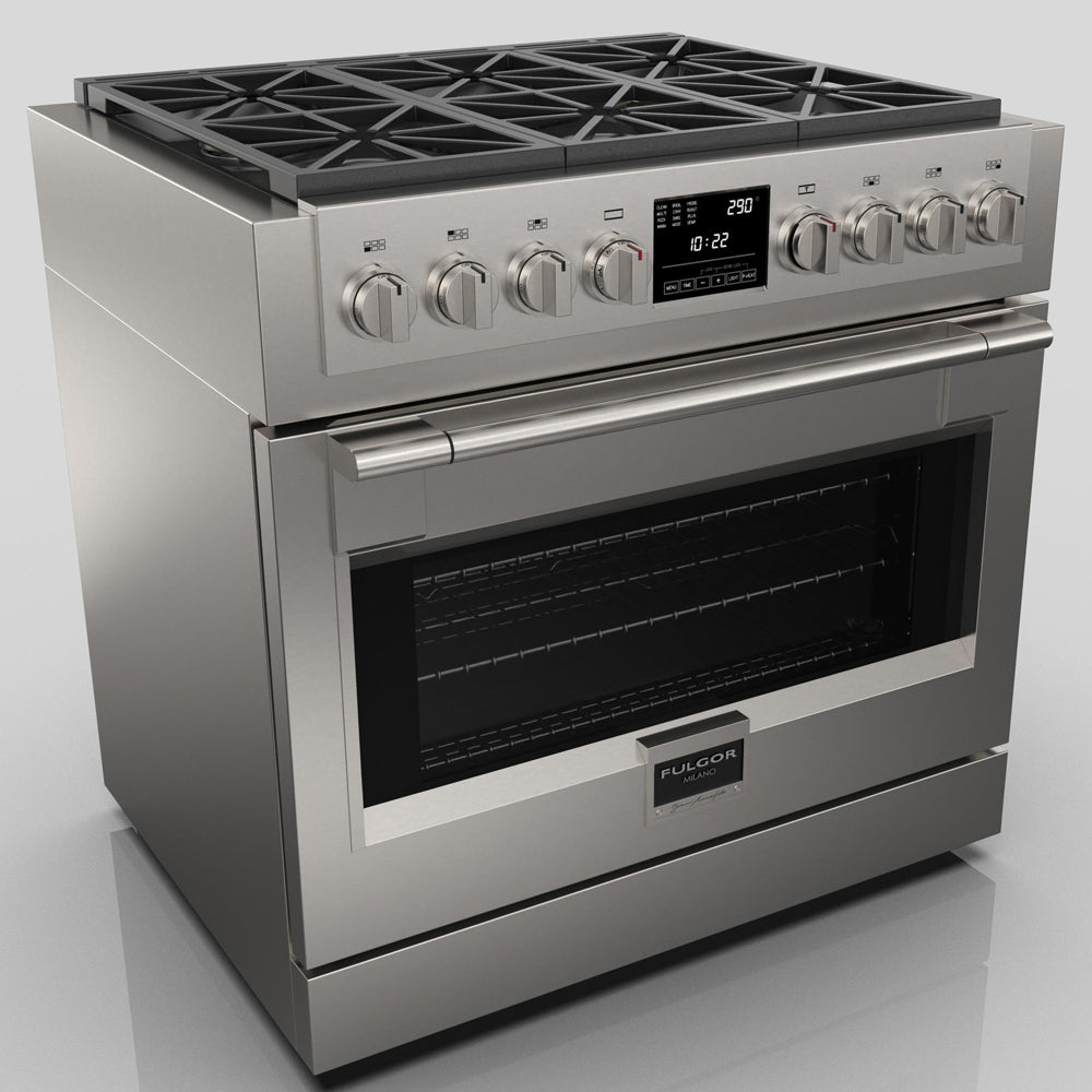 Fulgor Milano 36-Inch 600 Series Dual Fuel Range with 6 Burners - Stainless Steel Professional Gas Stove & Electric Oven (Model F6PDF366S1) - Perfect for Gourmet Cooking & Large Family Kitchens