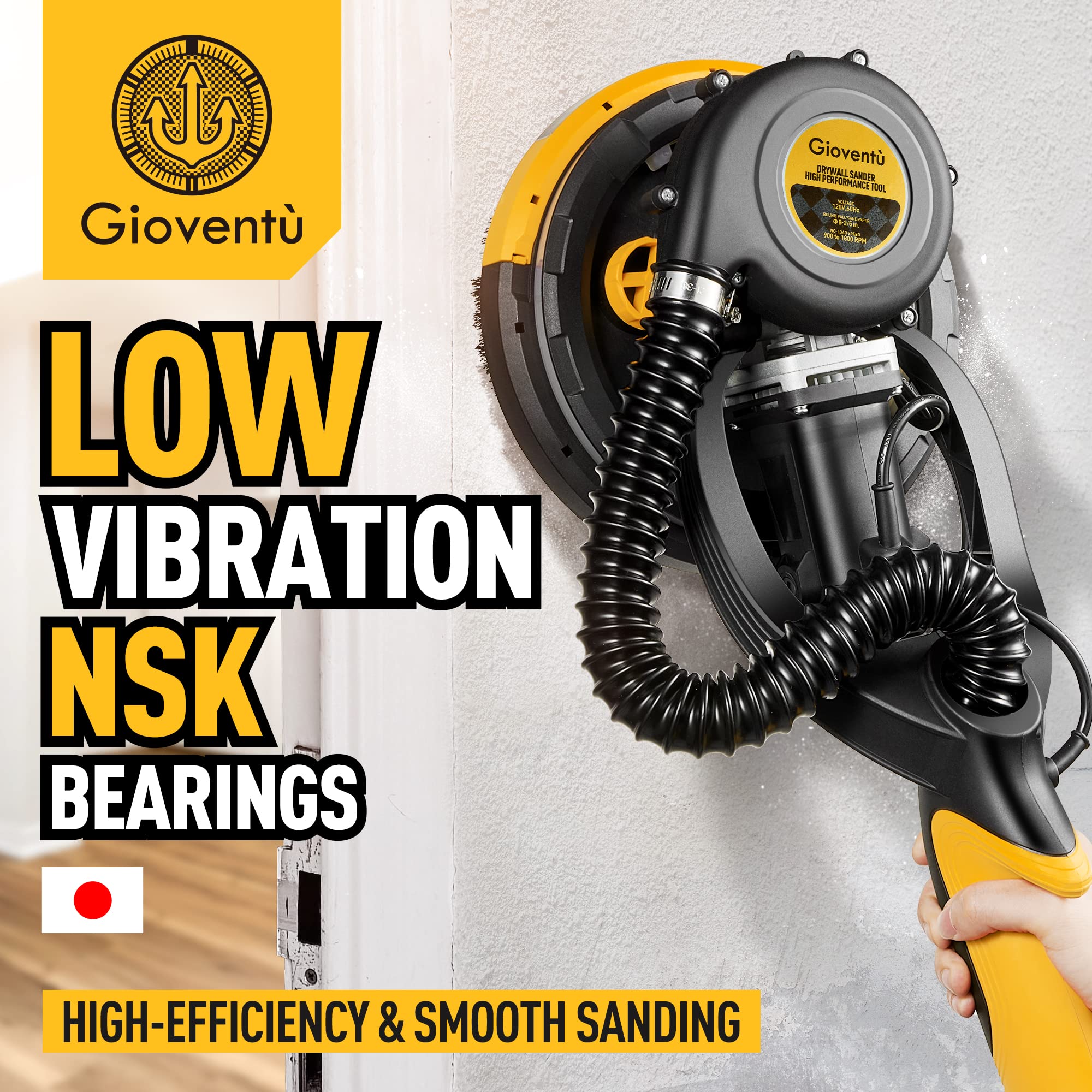 Electric Drywall Sander with Vacuum Attachment - 7-Speed Adjustable (900-1800 RPM), Auto Dust Collection & Ergonomic Strap - Perfect for Drywall, Popcorn Ceilings, Plaster and Home Renovation Projects