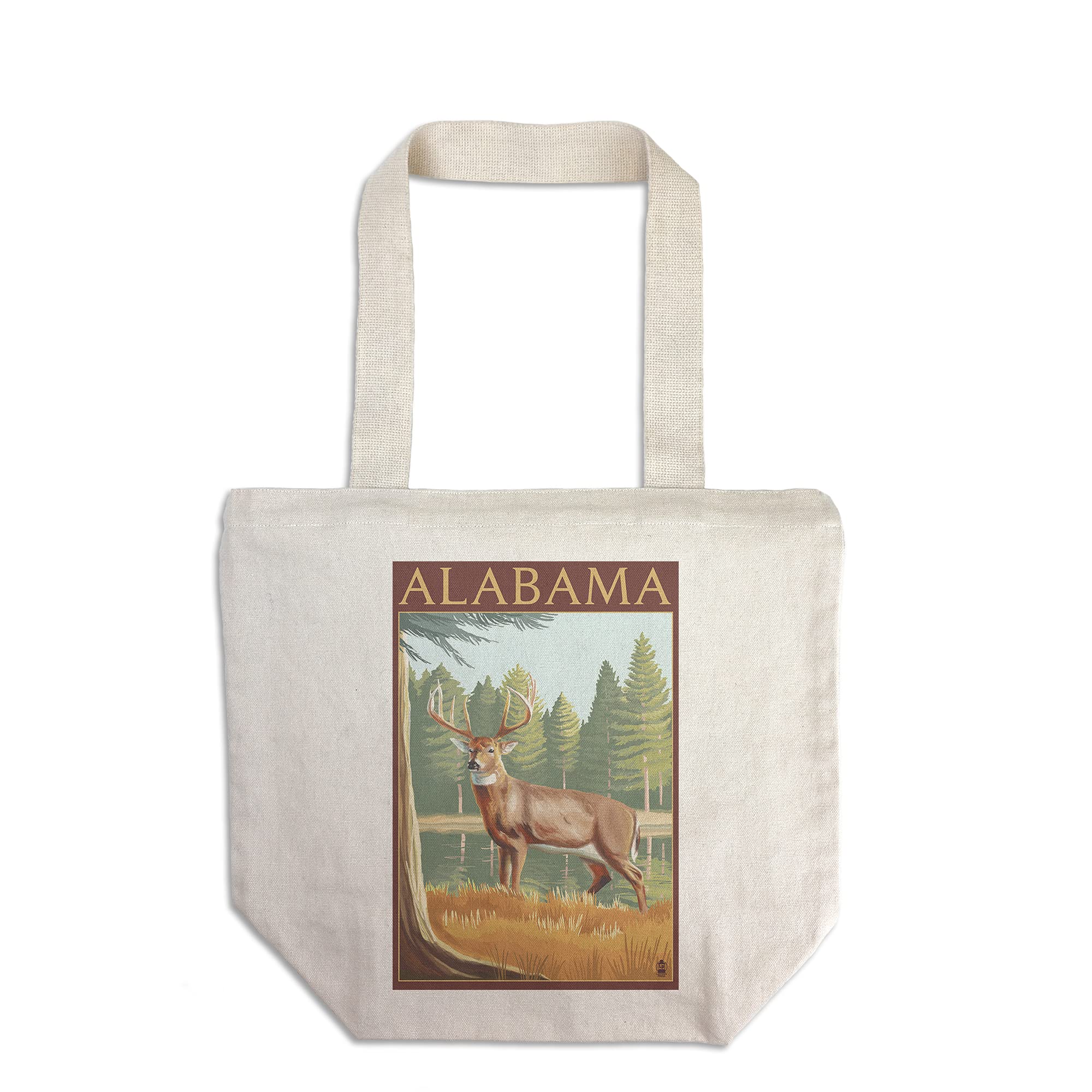 Lantern Press Alabama White-Tailed Deer Tote Bag - 100% Cotton Canvas Reusable Shopping Bag for Groceries, Beach & Everyday Use
