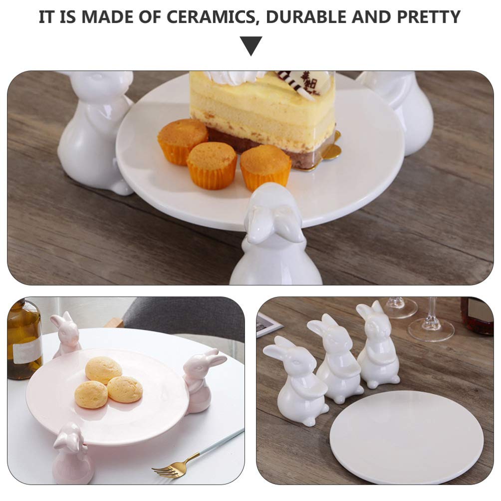 NUOBESTY 2-Piece Ceramic Rabbit Serving Tray Set - Bunny Design Dessert Display Plates for Cupcakes, Pastries & Food - Elegant Tea Party, Easter Decor & Home Kitchen Storage Accessories