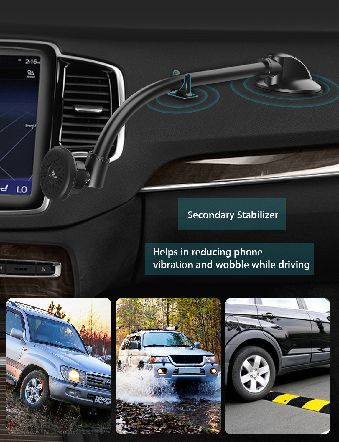 NexiGo 2021 Upgraded 3-in-1 Magnetic Car Phone Holder - Universal Dashboard, Air Vent & Windshield Mount for iPhone, Samsung & Smartphones - Perfect for GPS Navigation & Hands-Free Driving