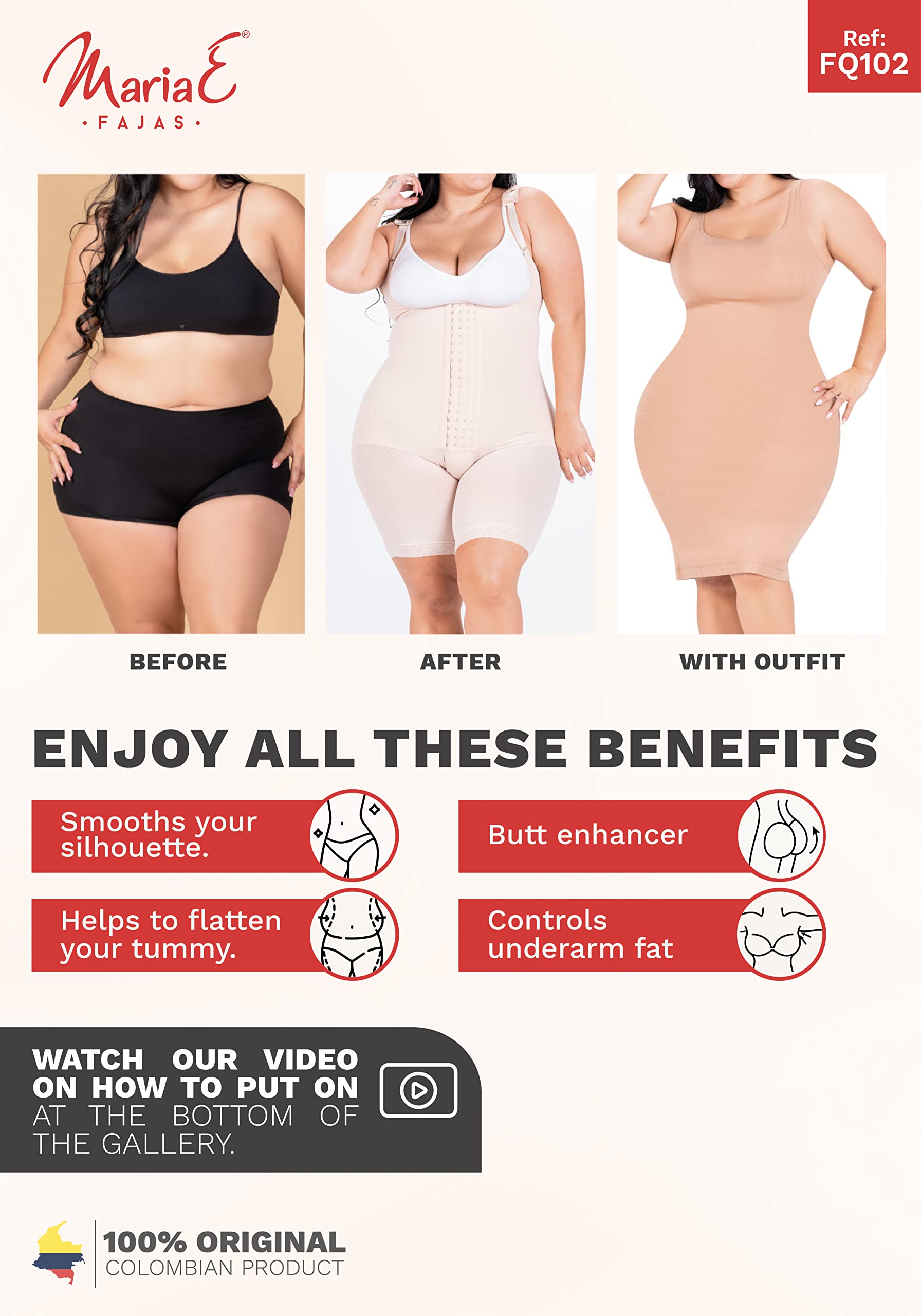 MARIAE Women's Full Body Shaper - Tummy Control Shapewear & Post-Surgery Girdle | Colombian Fajas for Slimming, Waist Training & Everyday Comfort