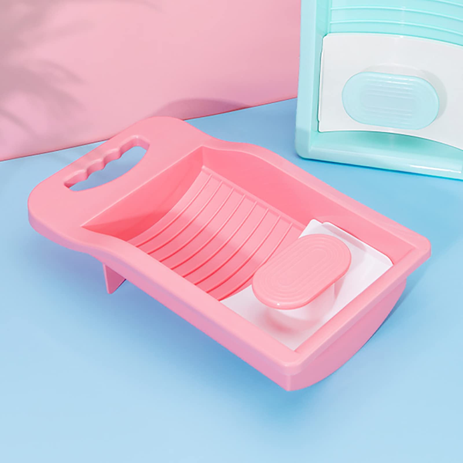 Mini Hand Washboard for Laundry - Portable Plastic Non-Slip Washing Board for Clothes, Underwear & Socks - Ideal for Home, Travel, Camping & Emergency Use (Pink)